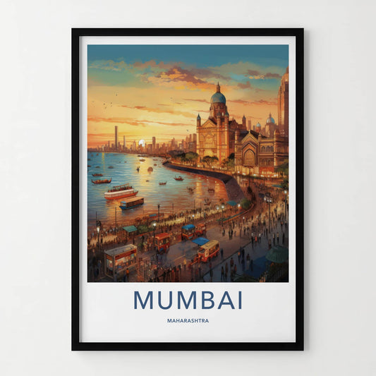 Mumbai Poster - India Wall Art - Maharashtra Waterfront city view Home Art