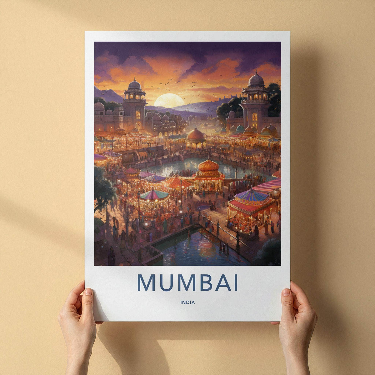 Mumbai Poster - Vibrant Market Scene & Historic Architecture Art Print