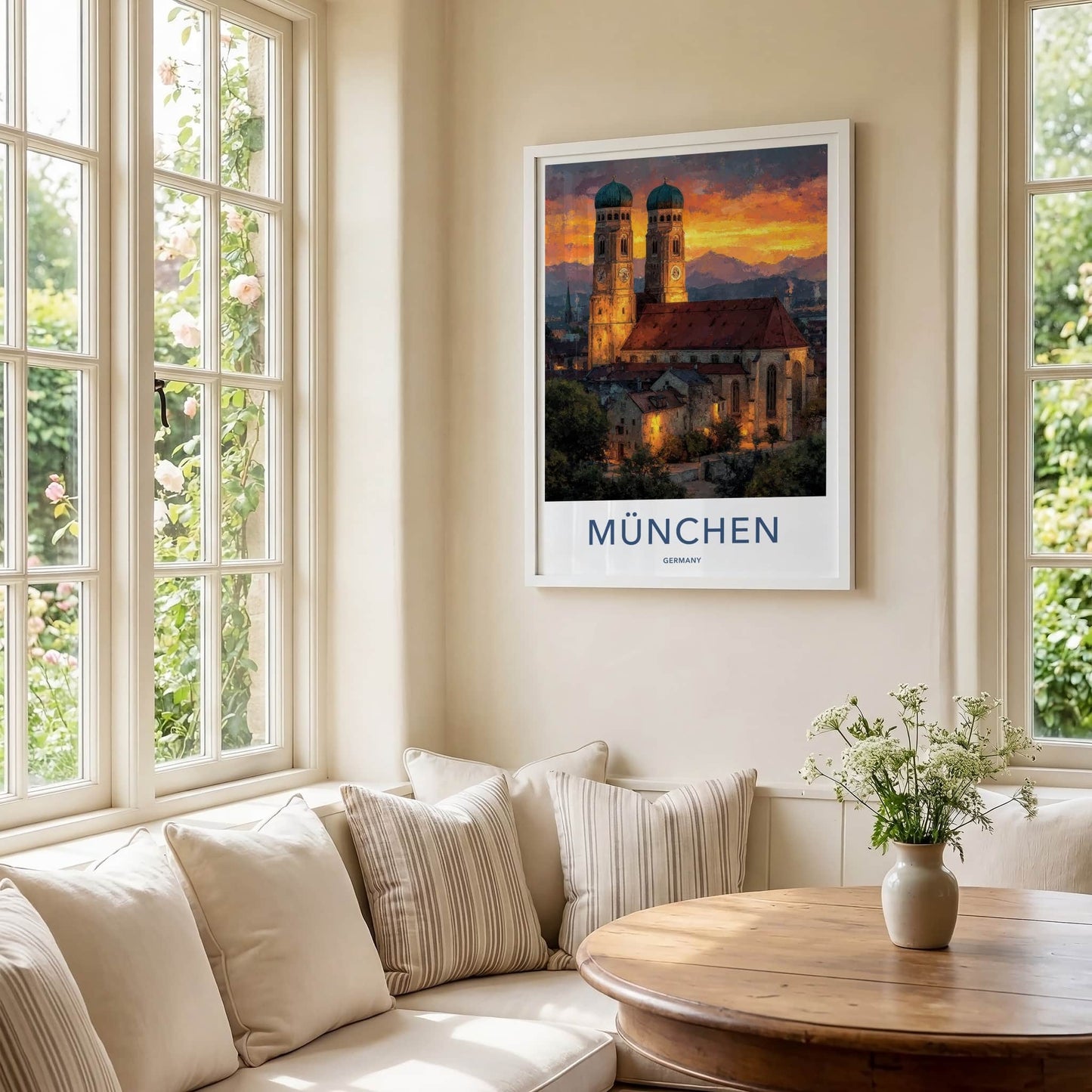 Munchen Poster - Germany Travel Art - Church Sunset Mountains Home Decor
