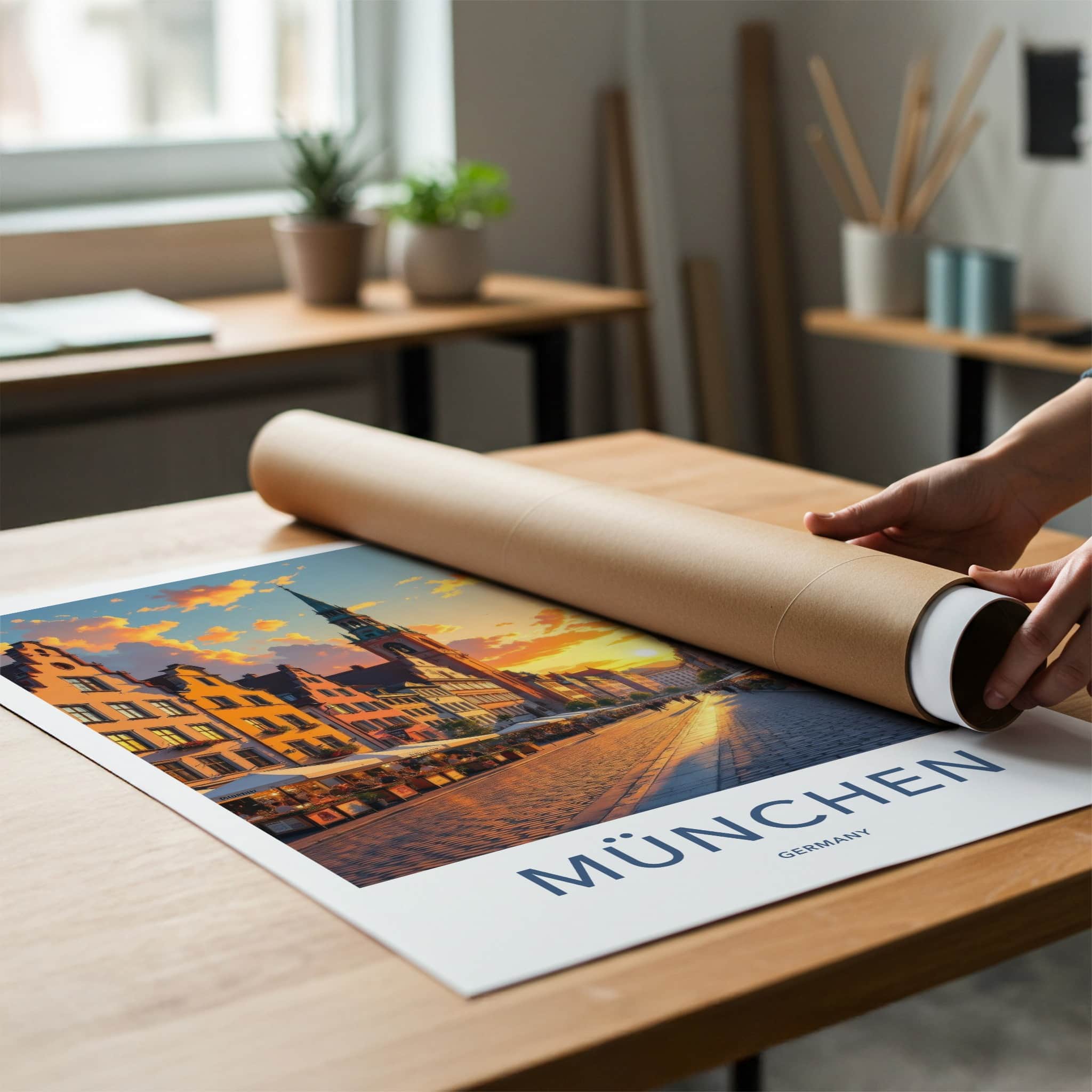 Munchen Poster - Germany Travel Art - Golden Hour City Home Decor