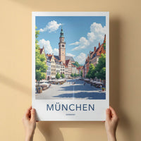 Munchen Poster - Germany Travel Art - Historic Clock Tower Home Decor
