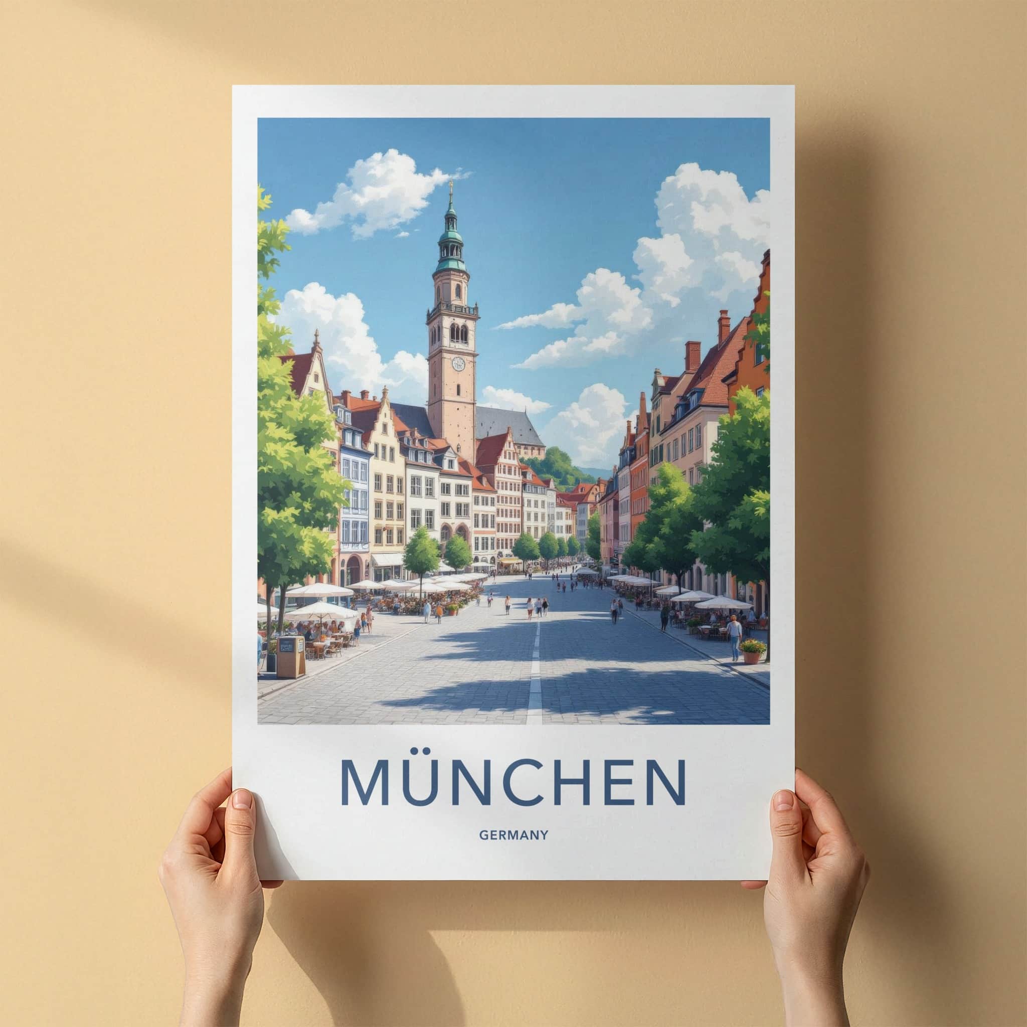 Munchen Poster - Germany Travel Art - Historic Clock Tower Home Decor