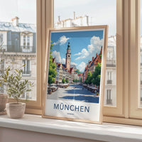 Munchen Poster - Germany Travel Art - Historic Clock Tower Home Decor