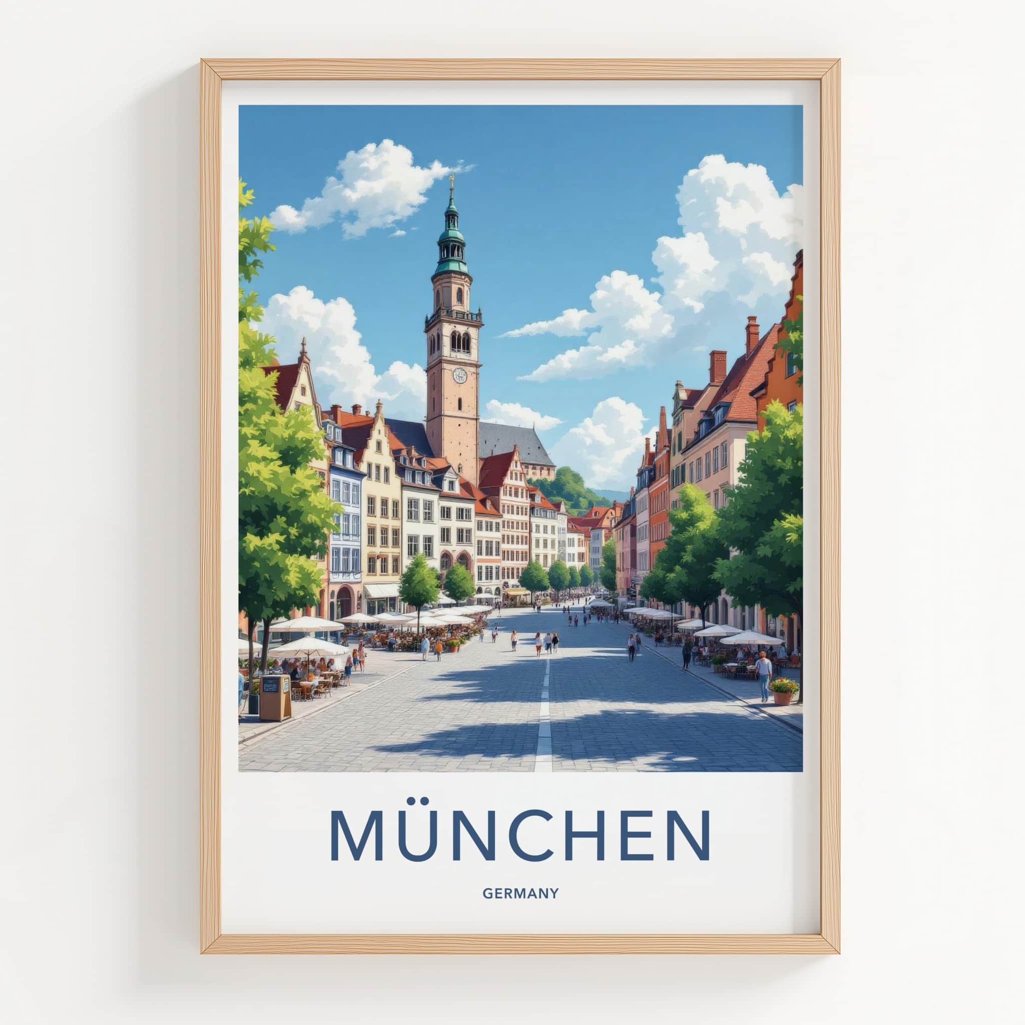 Munchen Poster - Germany Travel Art - Historic Clock Tower Home Decor