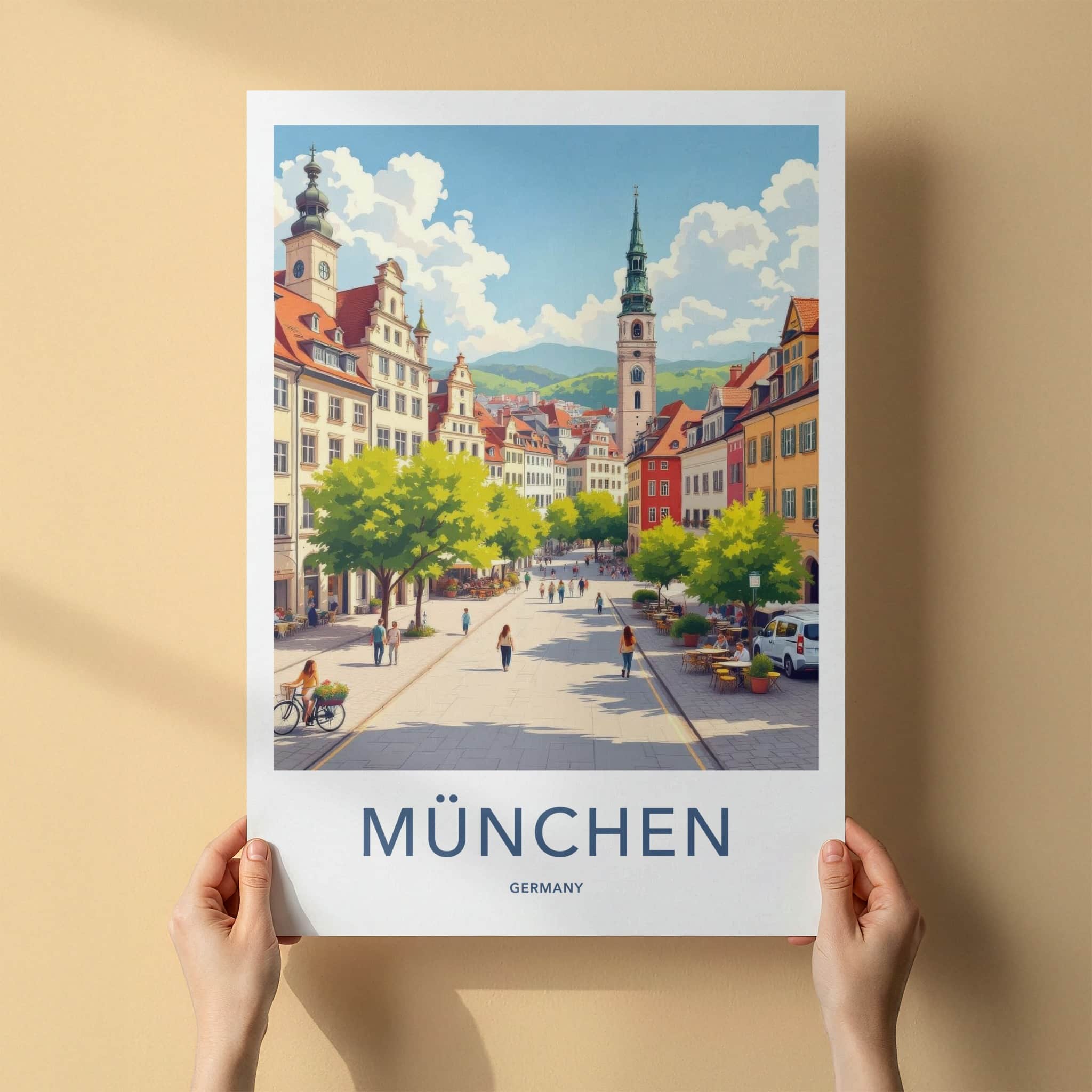 Munchen Poster - Germany Travel Art - Lively City Street Wall Decor