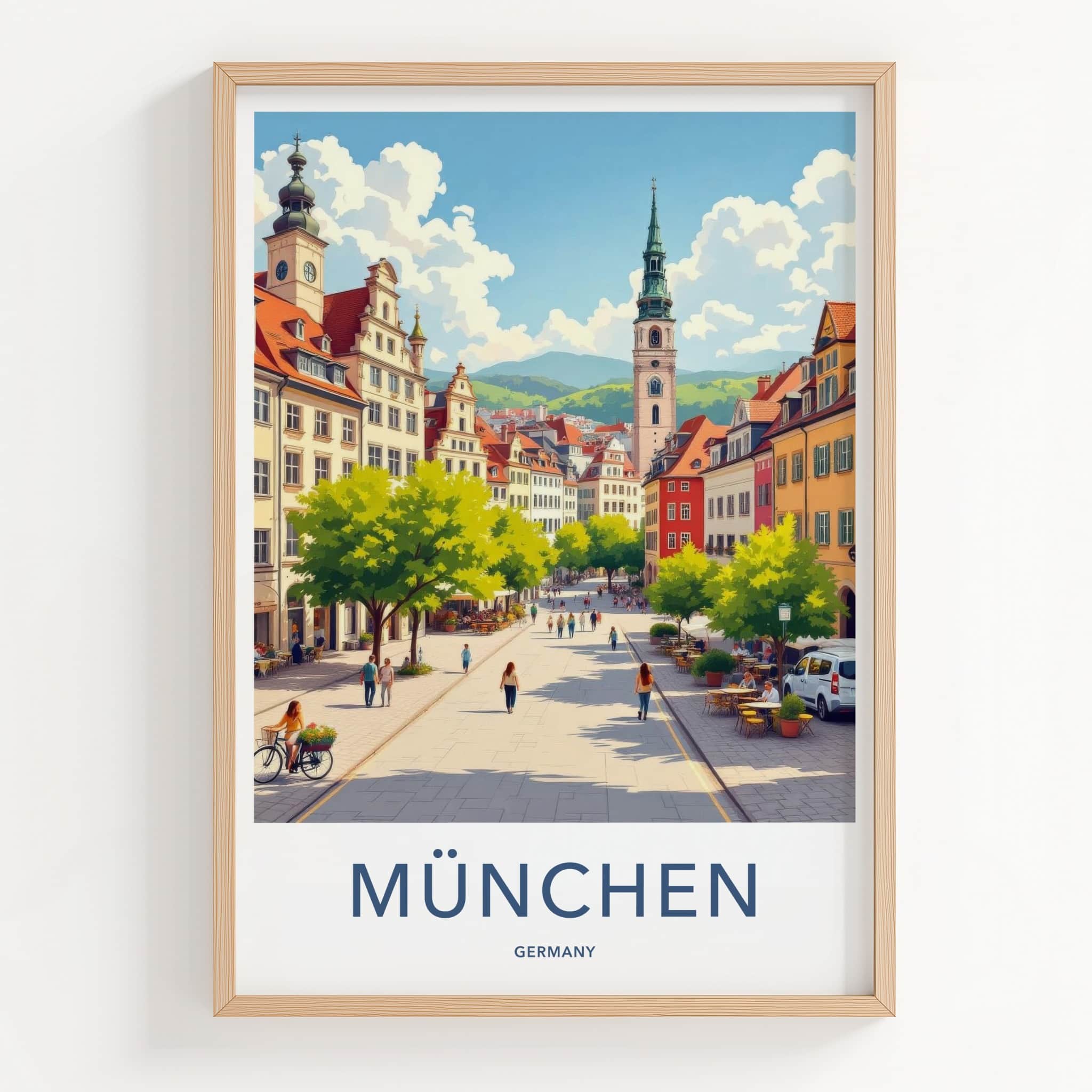 Munchen Poster - Germany Travel Art - Lively City Street Wall Decor