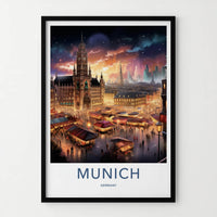 Munich Poster - Germany Art Print - Twilight Market Square Home Decor
