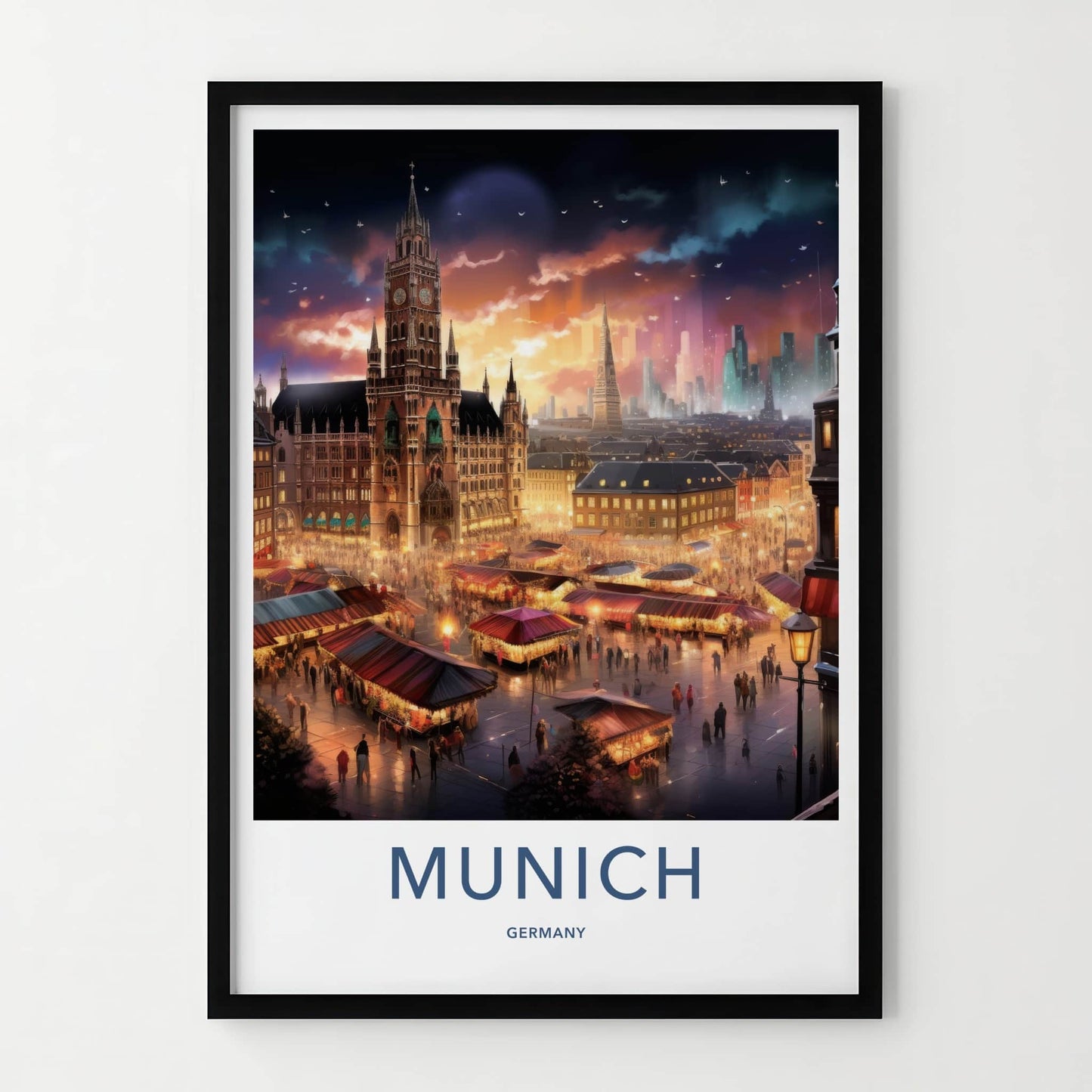 Munich Poster - Germany Art Print - Twilight Market Square Home Decor