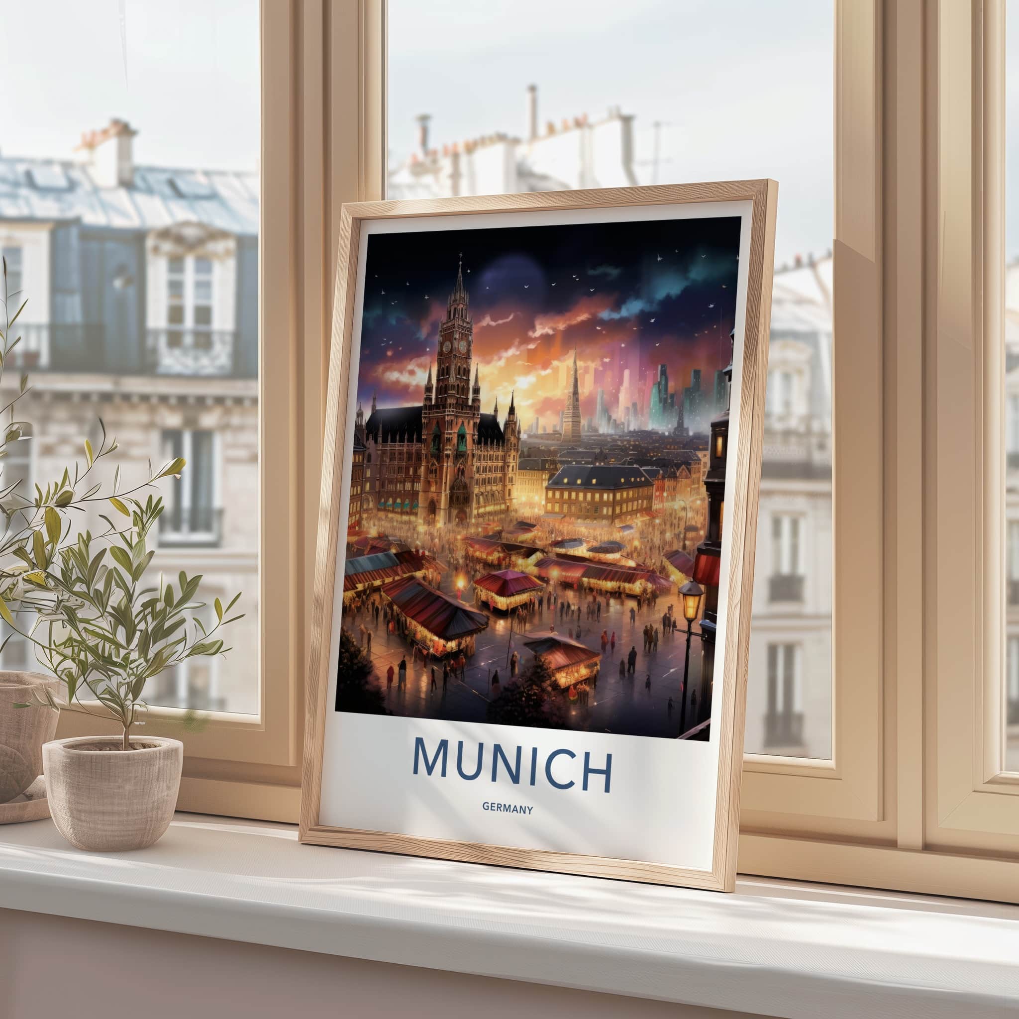 Munich Poster - Germany Art Print - Twilight Market Square Home Decor