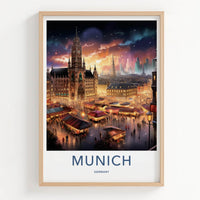 Munich Poster - Germany Art Print - Twilight Market Square Home Decor