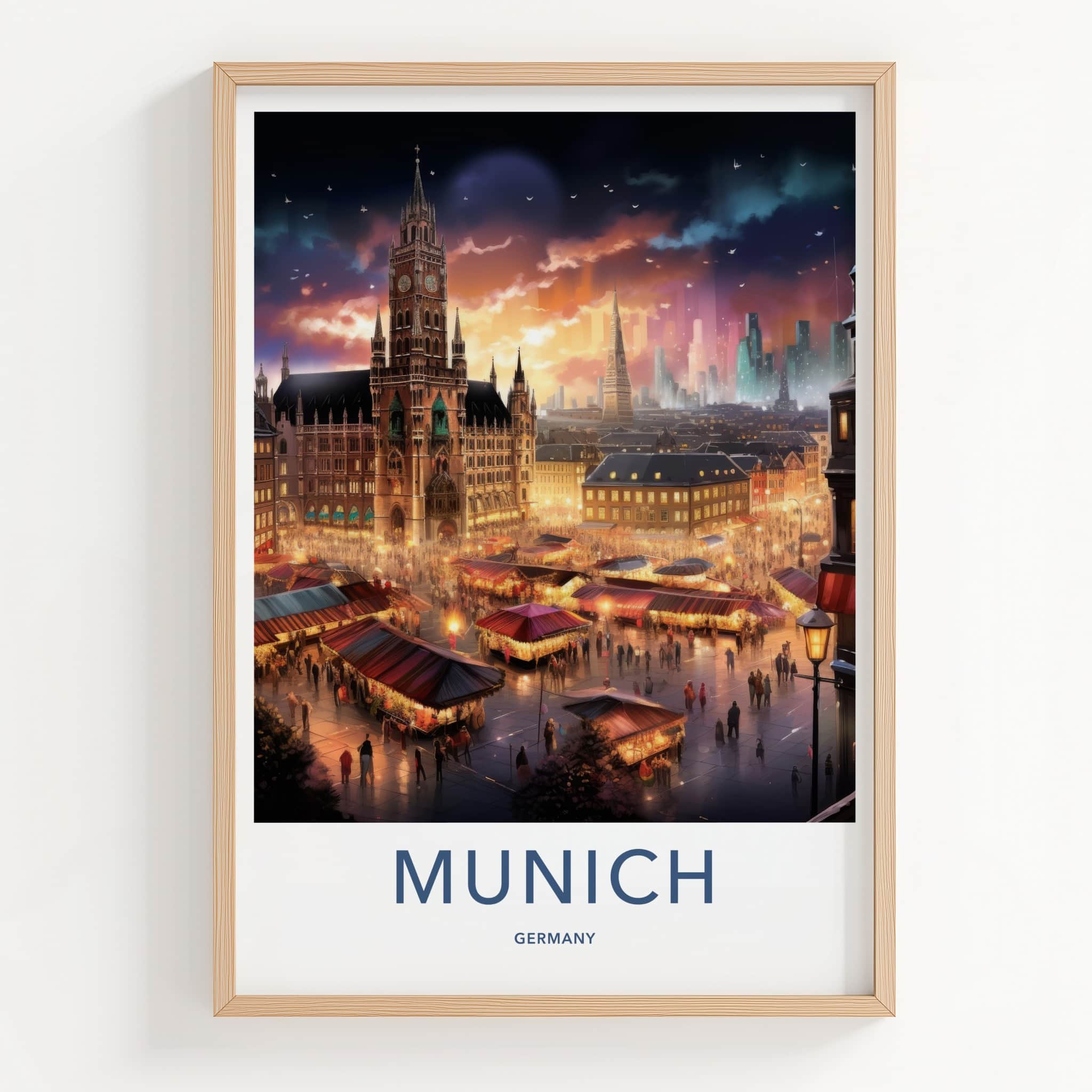 Munich Poster - Germany Art Print - Twilight Market Square Home Decor