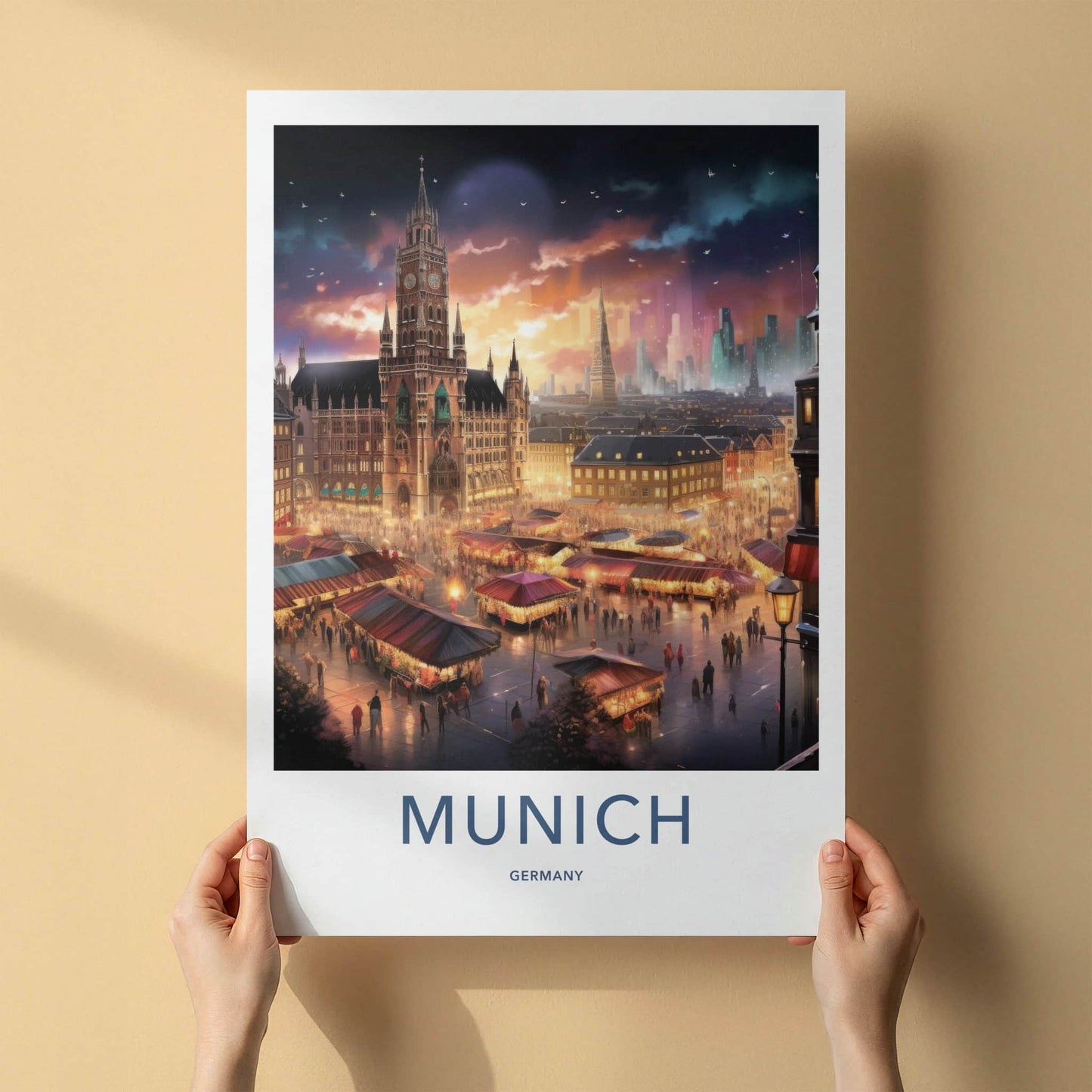 Munich Poster - Germany Art Print - Twilight Market Square Home Decor