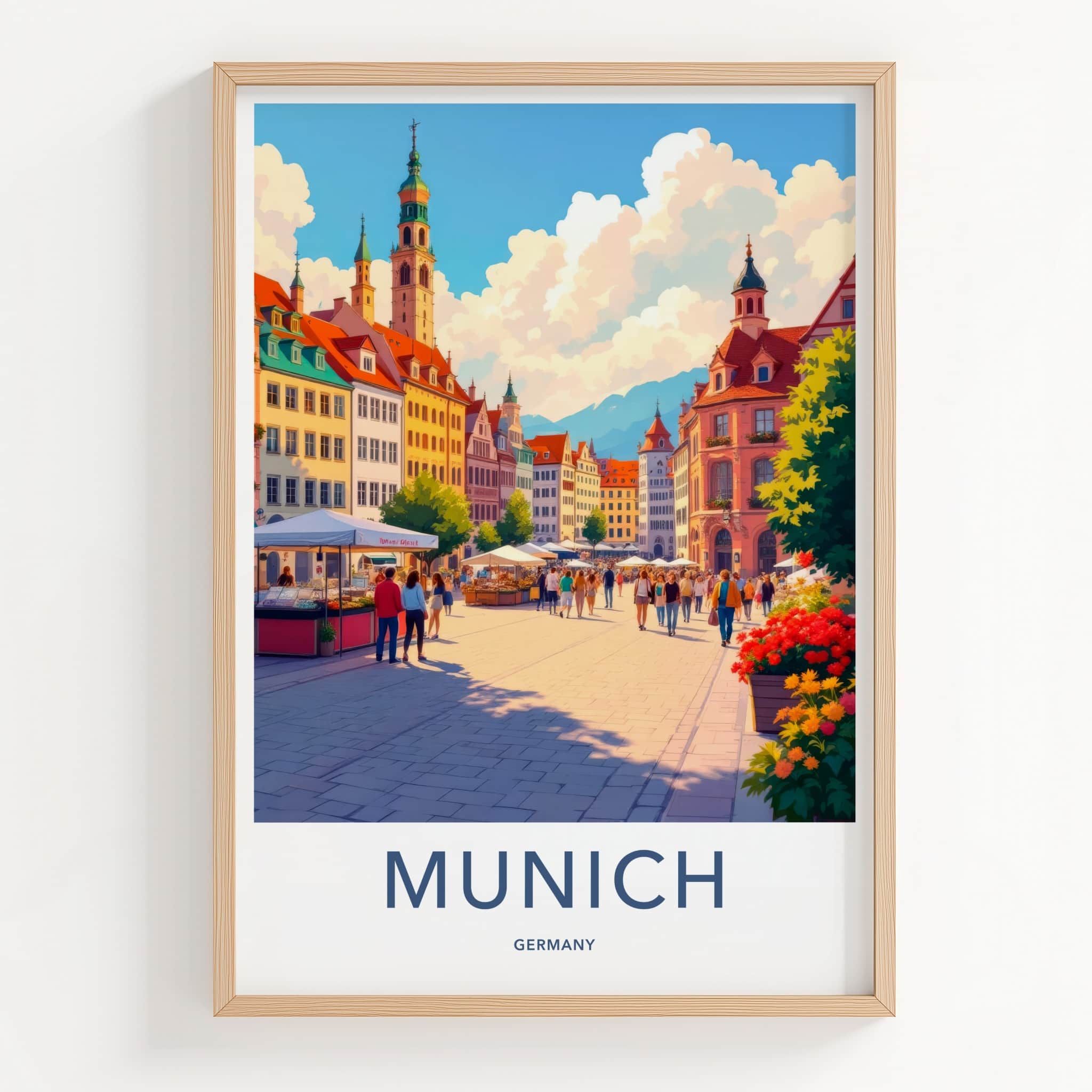 Munich Poster - Germany Travel Art - Bustling Market Square Wall Decor