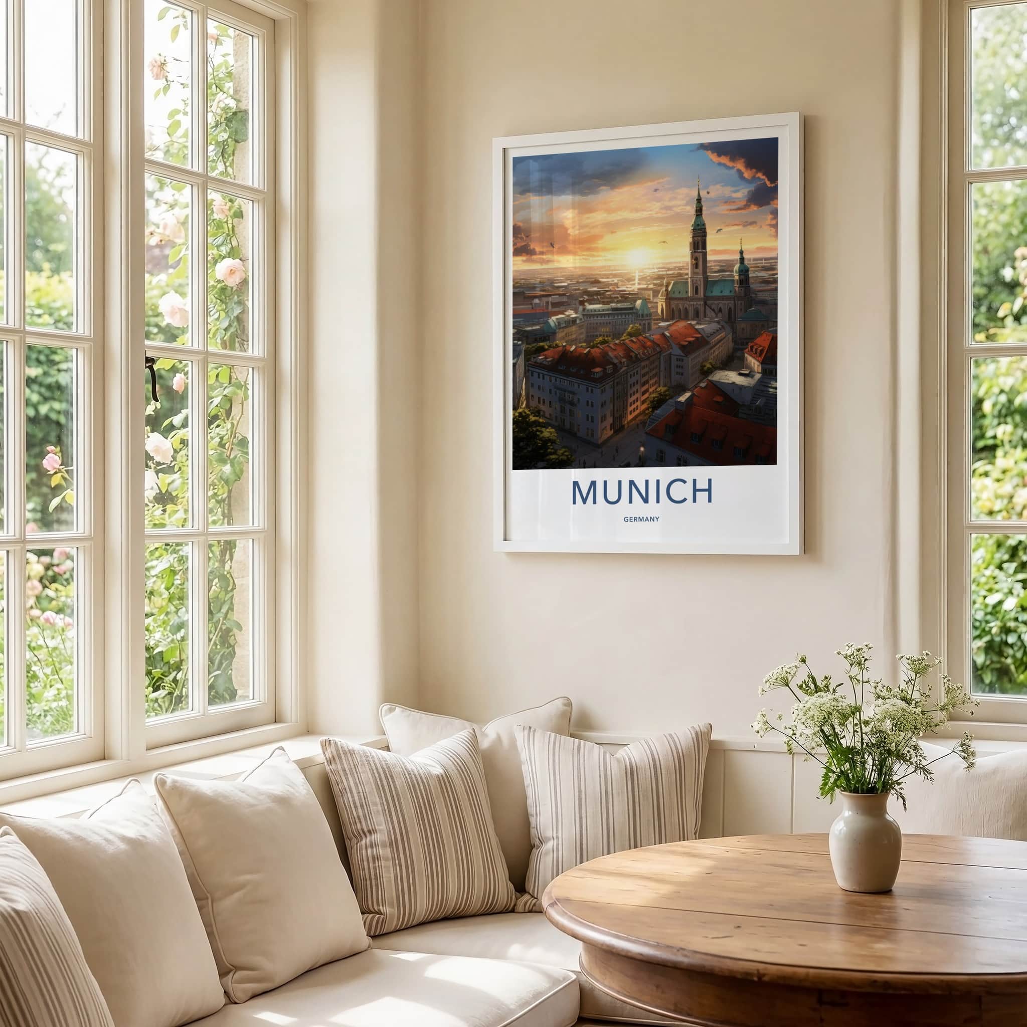 Munich Poster - Germany Travel Art - Cityscape Sunset Glow Home Decor