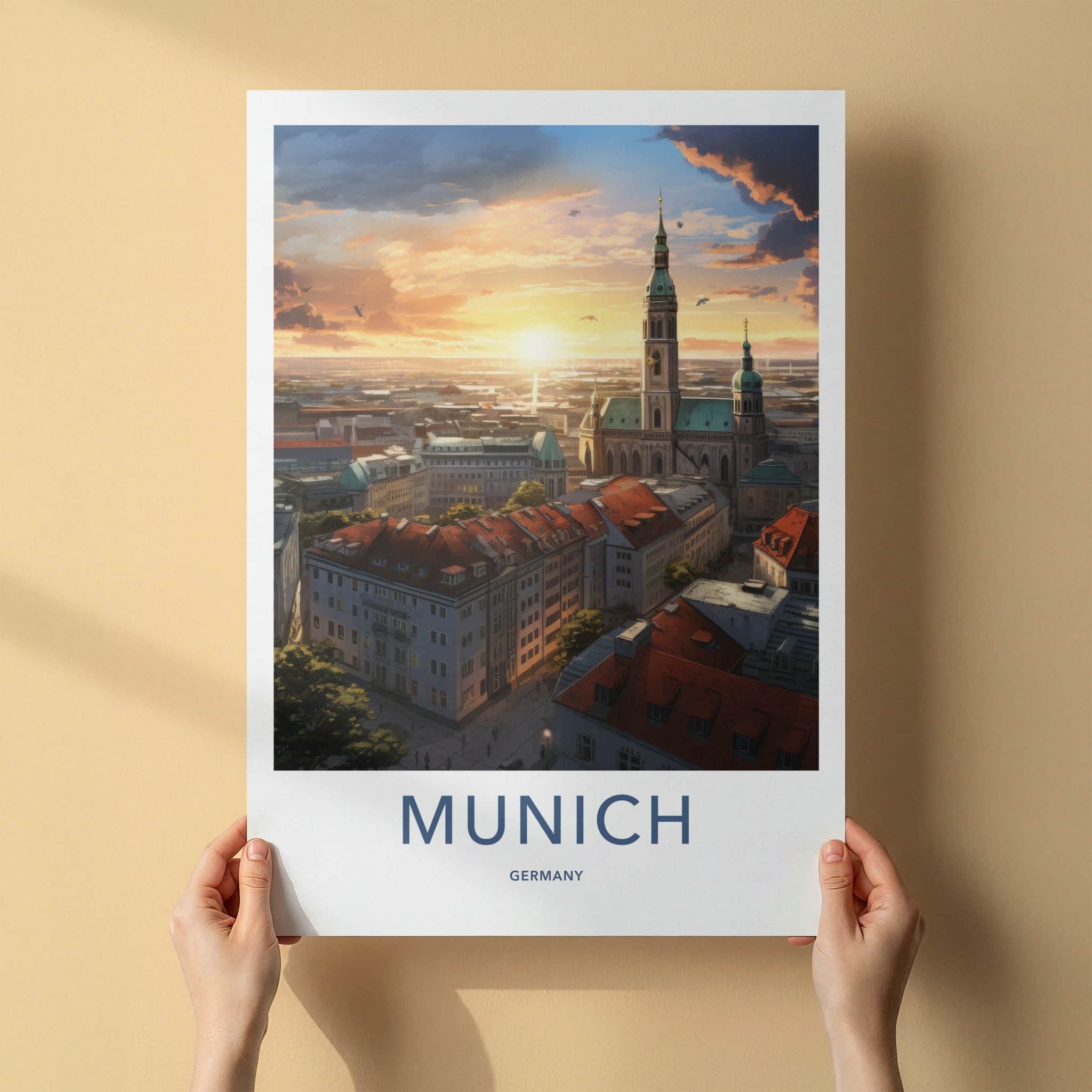 Munich Poster - Germany Travel Art - Cityscape Sunset Glow Home Decor