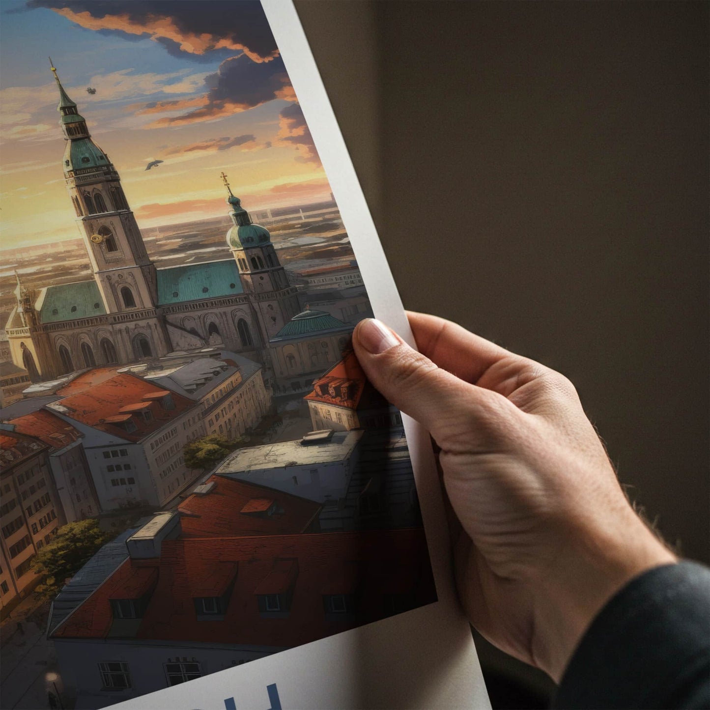 Munich Poster - Germany Travel Art - Cityscape Sunset Glow Home Decor