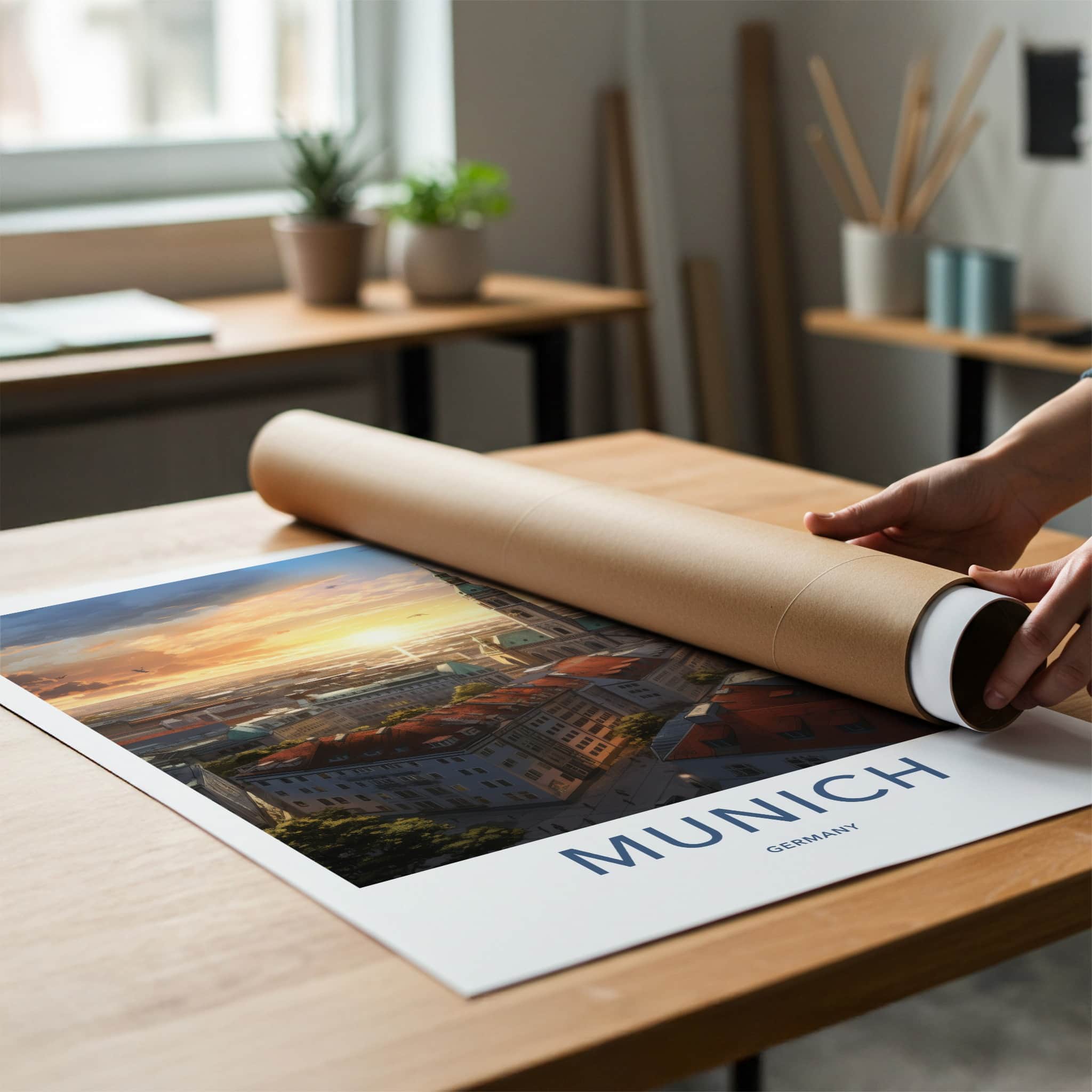 Munich Poster - Germany Travel Art - Cityscape Sunset Glow Home Decor