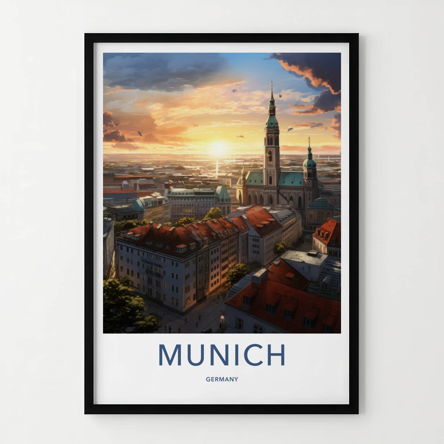 Munich Poster - Germany Travel Art - Cityscape Sunset Glow Home Decor