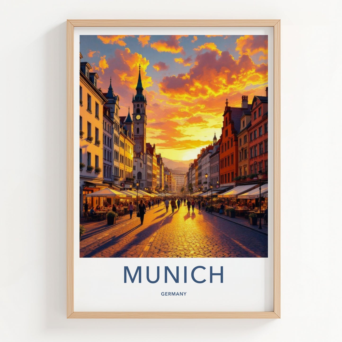 Munich Poster - Germany Travel Art - Golden Hour Cityscape Wall Decor
