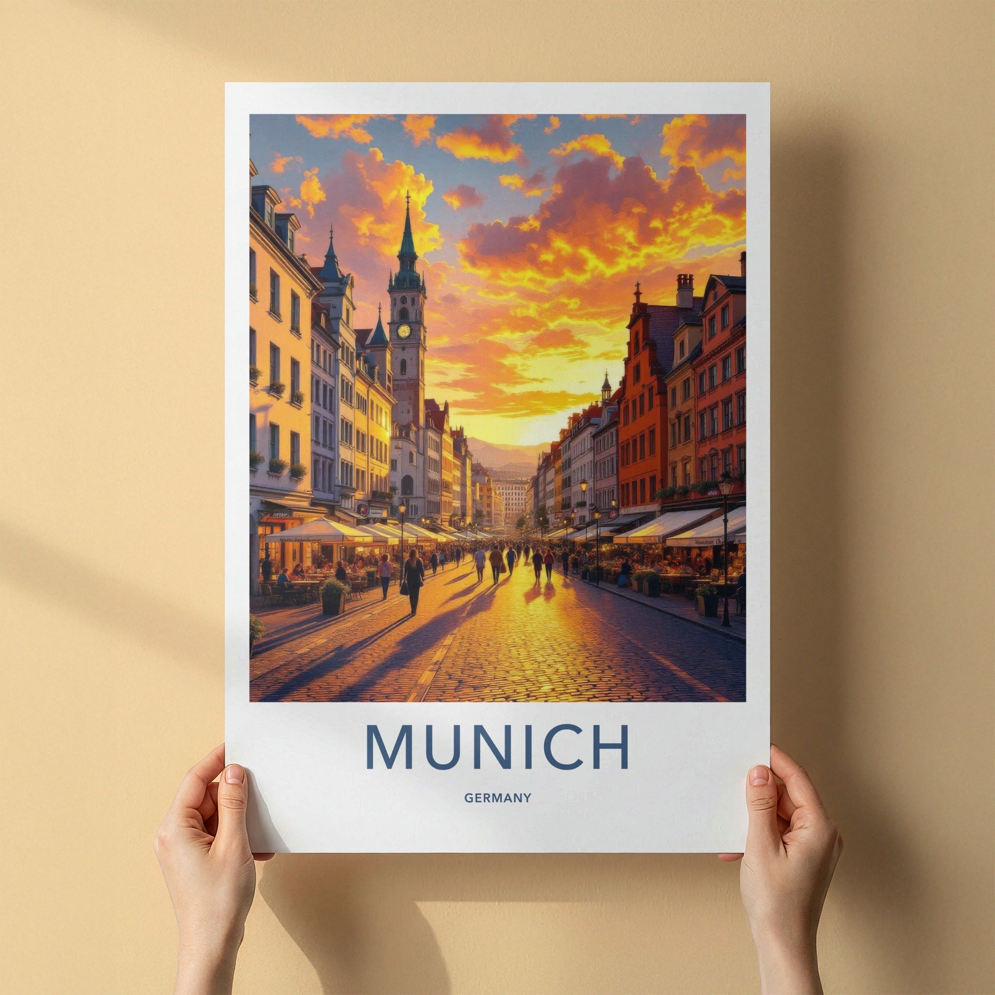 Munich Poster - Germany Travel Art - Golden Hour Cityscape Wall Decor