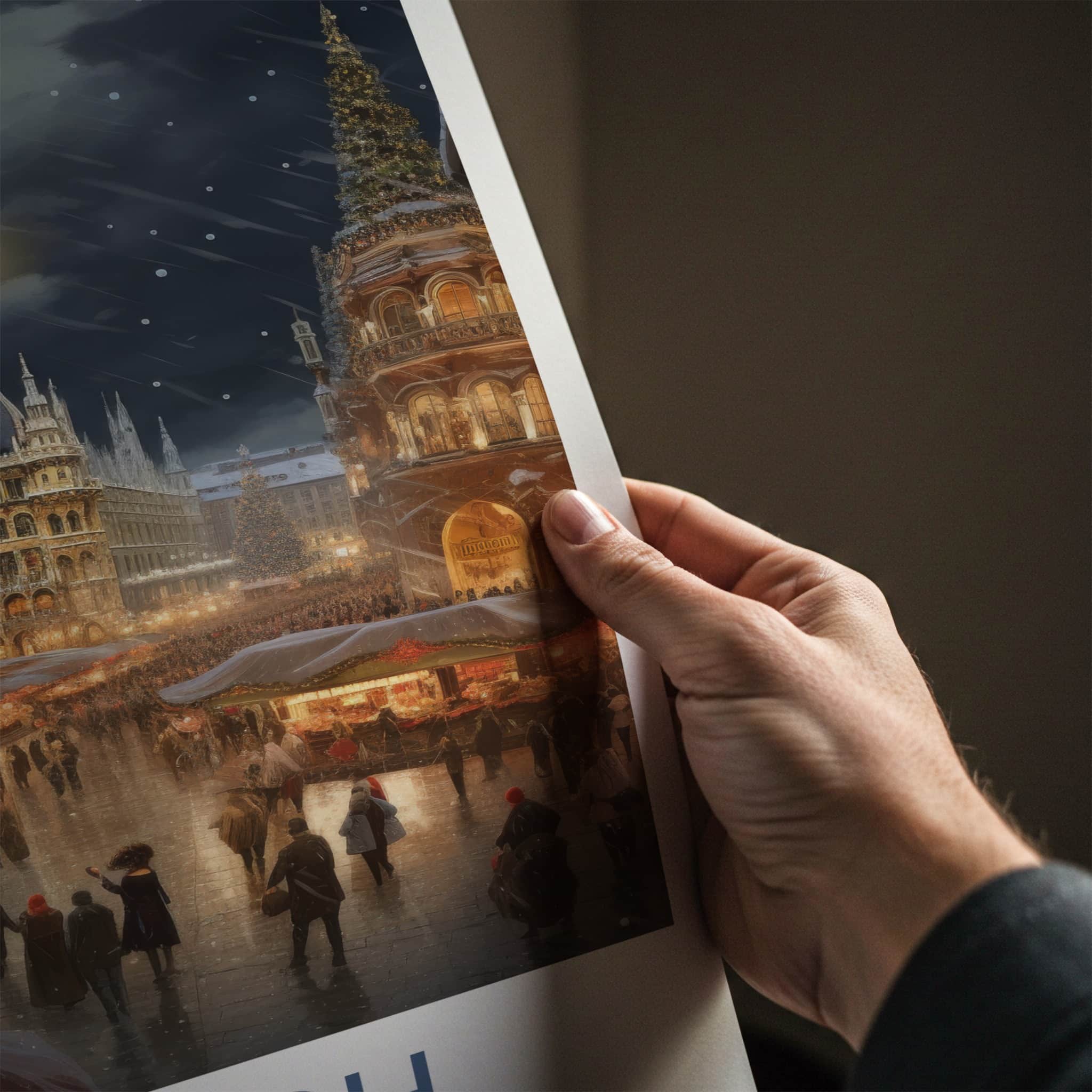 Munich Poster - Germany Travel Art - Night market festive Home Decor
