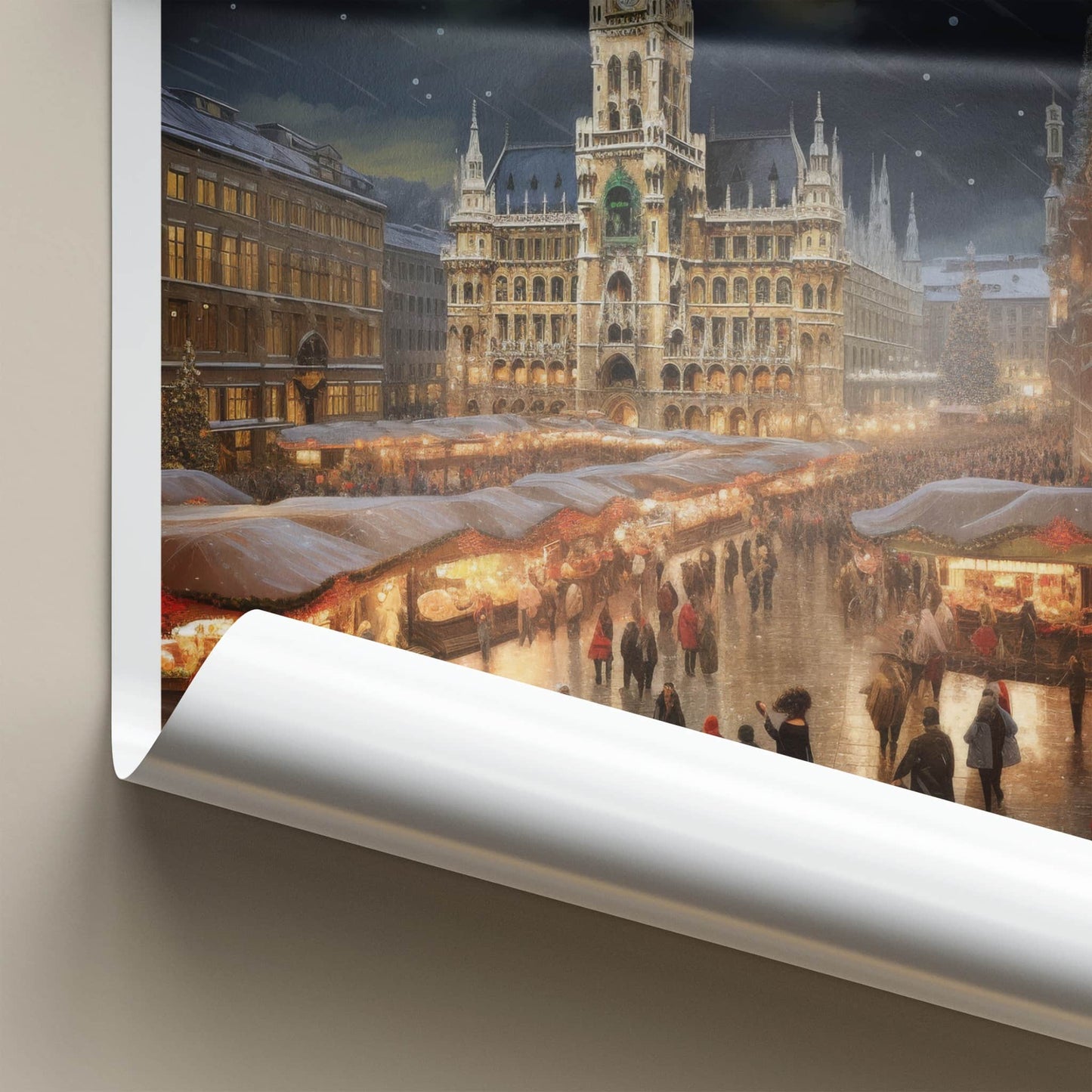 Munich Poster - Germany Travel Art - Night market festive Home Decor