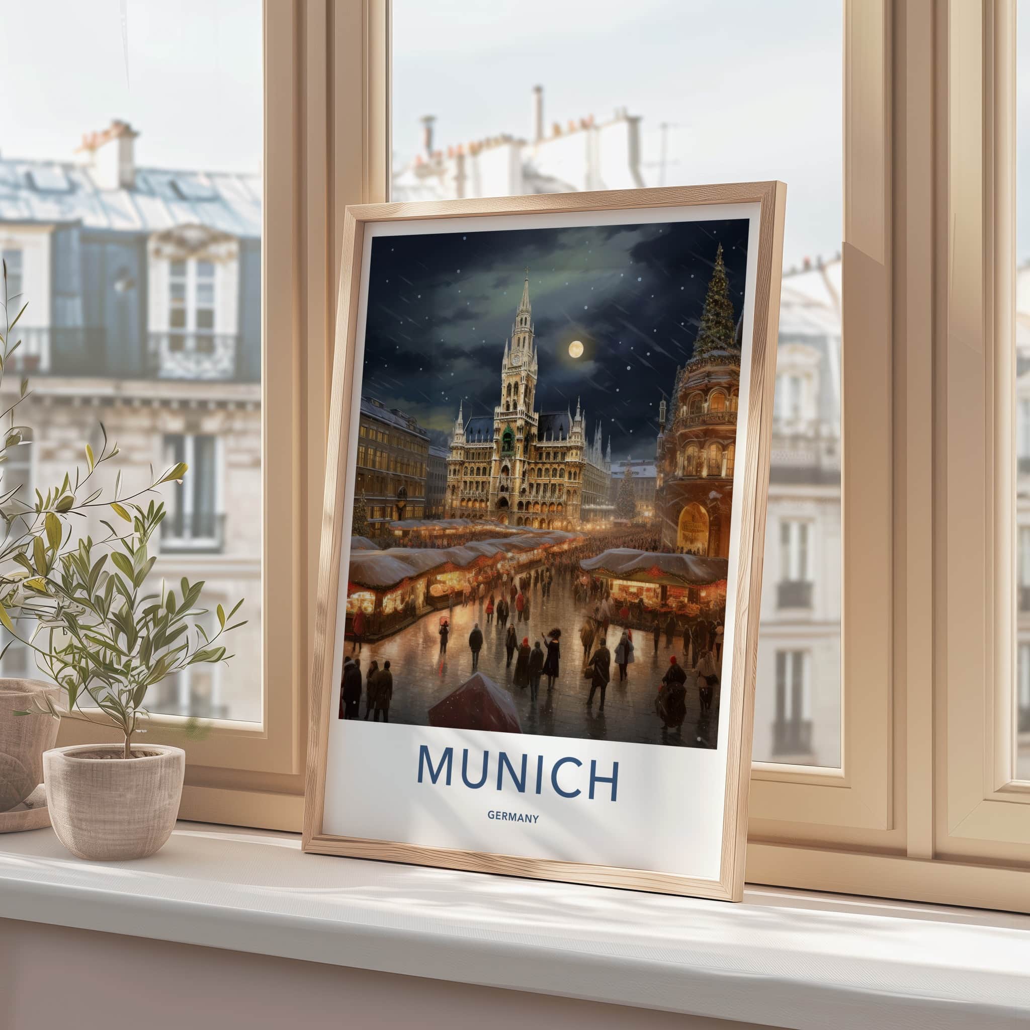 Munich Poster - Germany Travel Art - Night market festive Home Decor