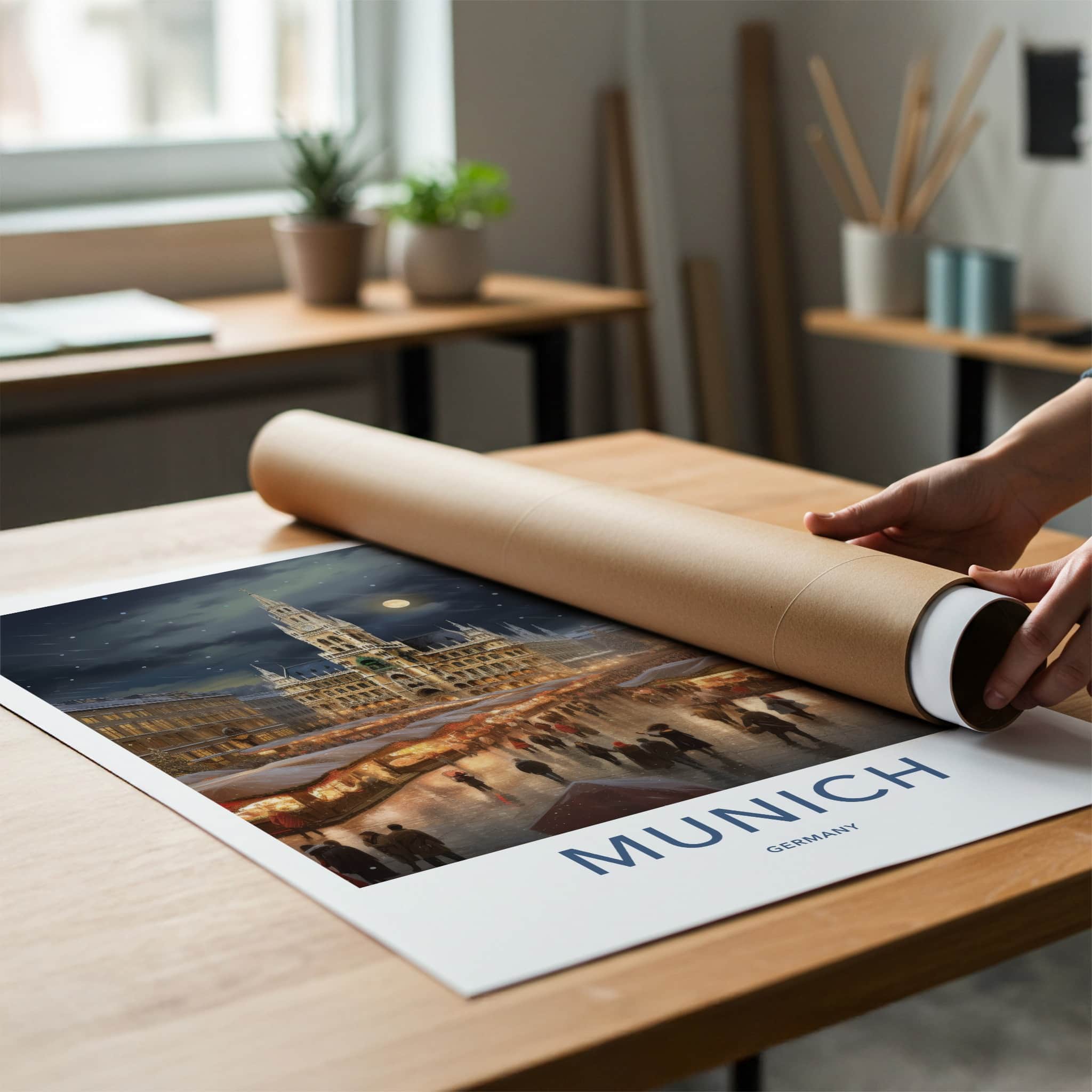 Munich Poster - Germany Travel Art - Night market festive Home Decor