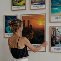 Munich Poster - Germany Travel Art - Orange Sunset Rooftops Home Decor