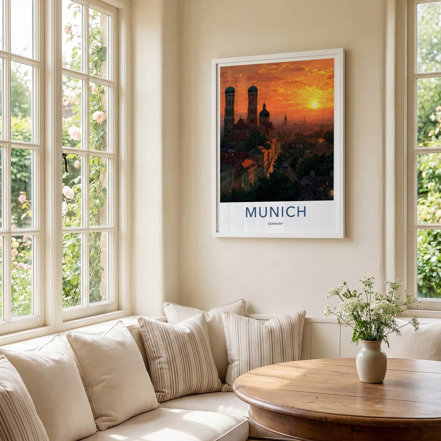 Munich Poster - Germany Travel Art - Orange Sunset Rooftops Home Decor