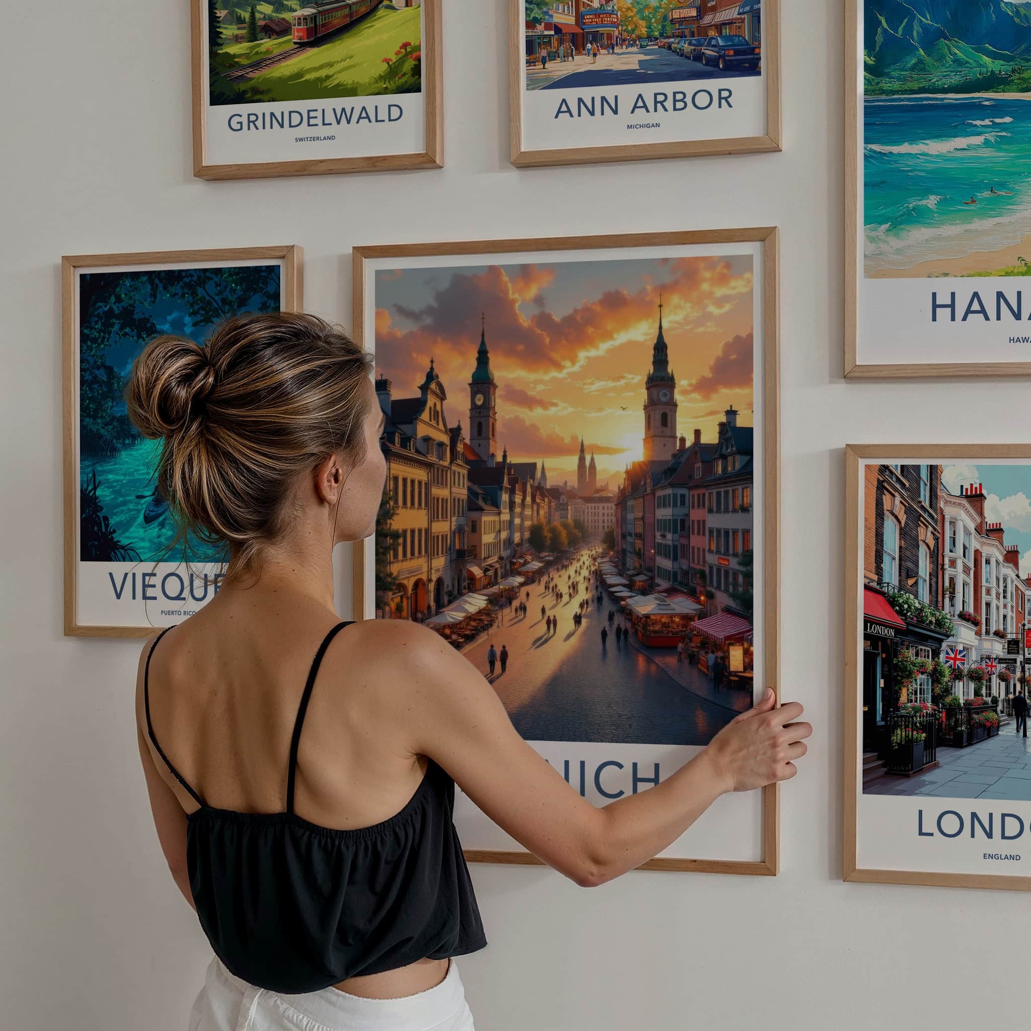 Munich Poster - Germany Travel Art - Sunset Street Scene Home Decor