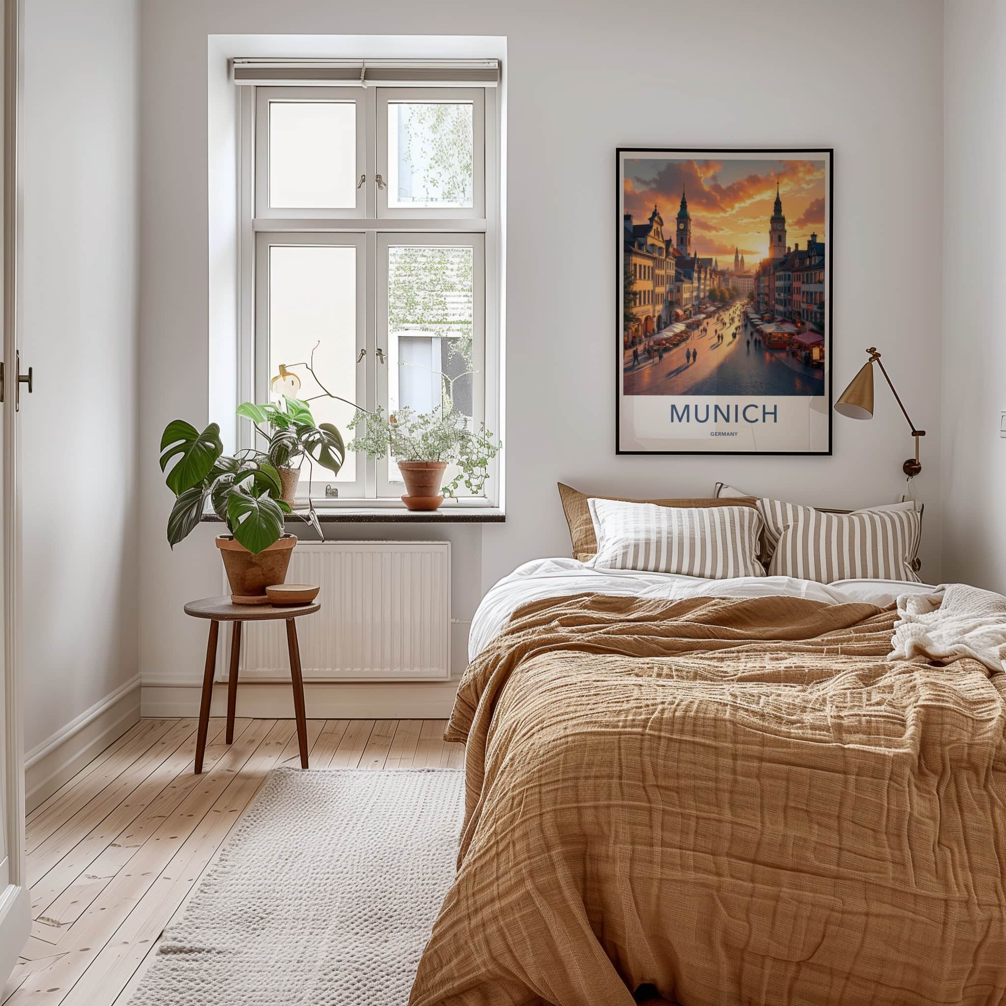 Munich Poster - Germany Travel Art - Sunset Street Scene Home Decor