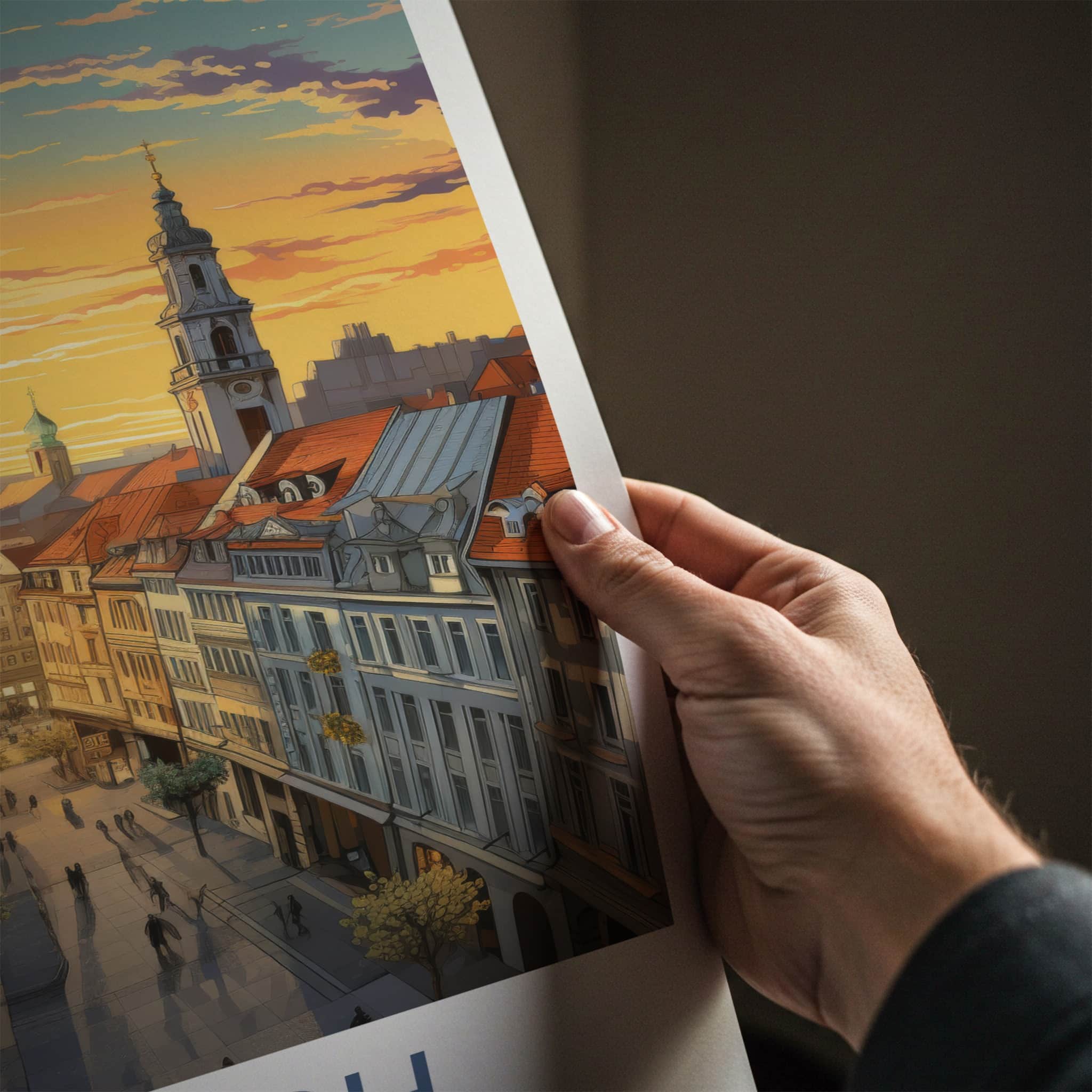 Munich Poster - Germany Travel Art - Vibrant Rooftop Sunset Home Decor