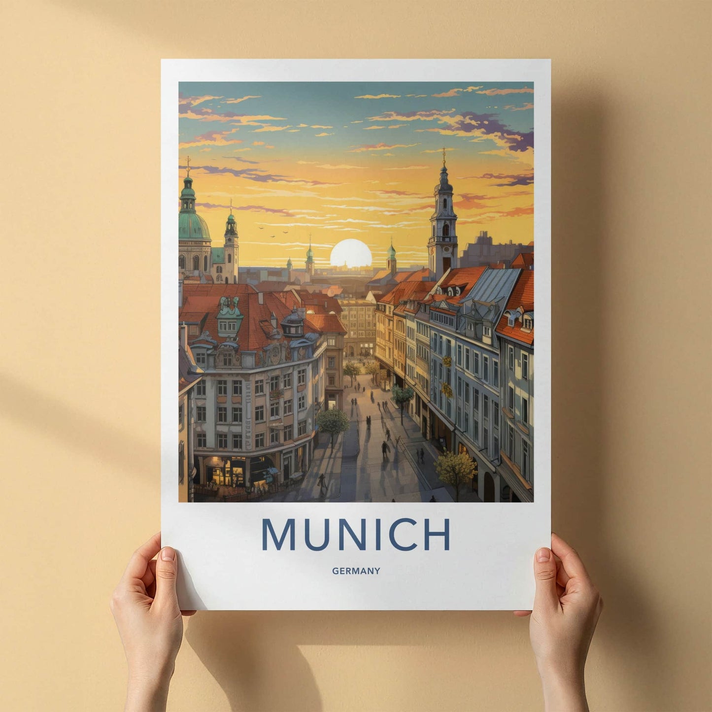 Munich Poster - Germany Travel Art - Vibrant Rooftop Sunset Home Decor