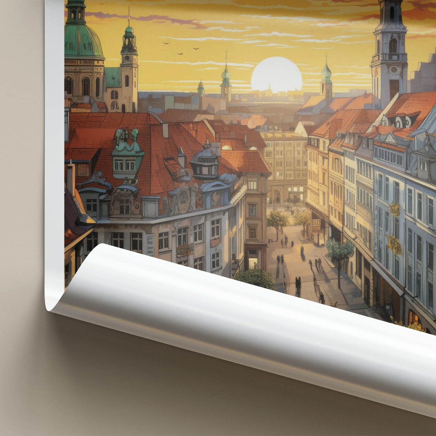 Munich Poster - Germany Travel Art - Vibrant Rooftop Sunset Home Decor