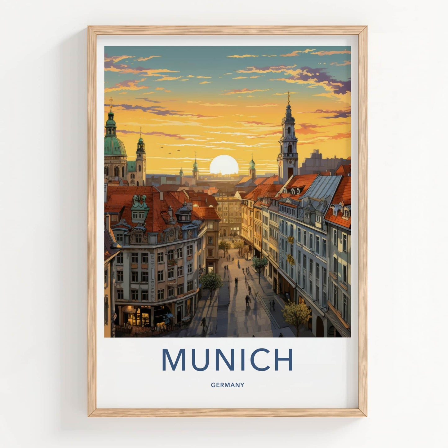 Munich Poster - Germany Travel Art - Vibrant Rooftop Sunset Home Decor