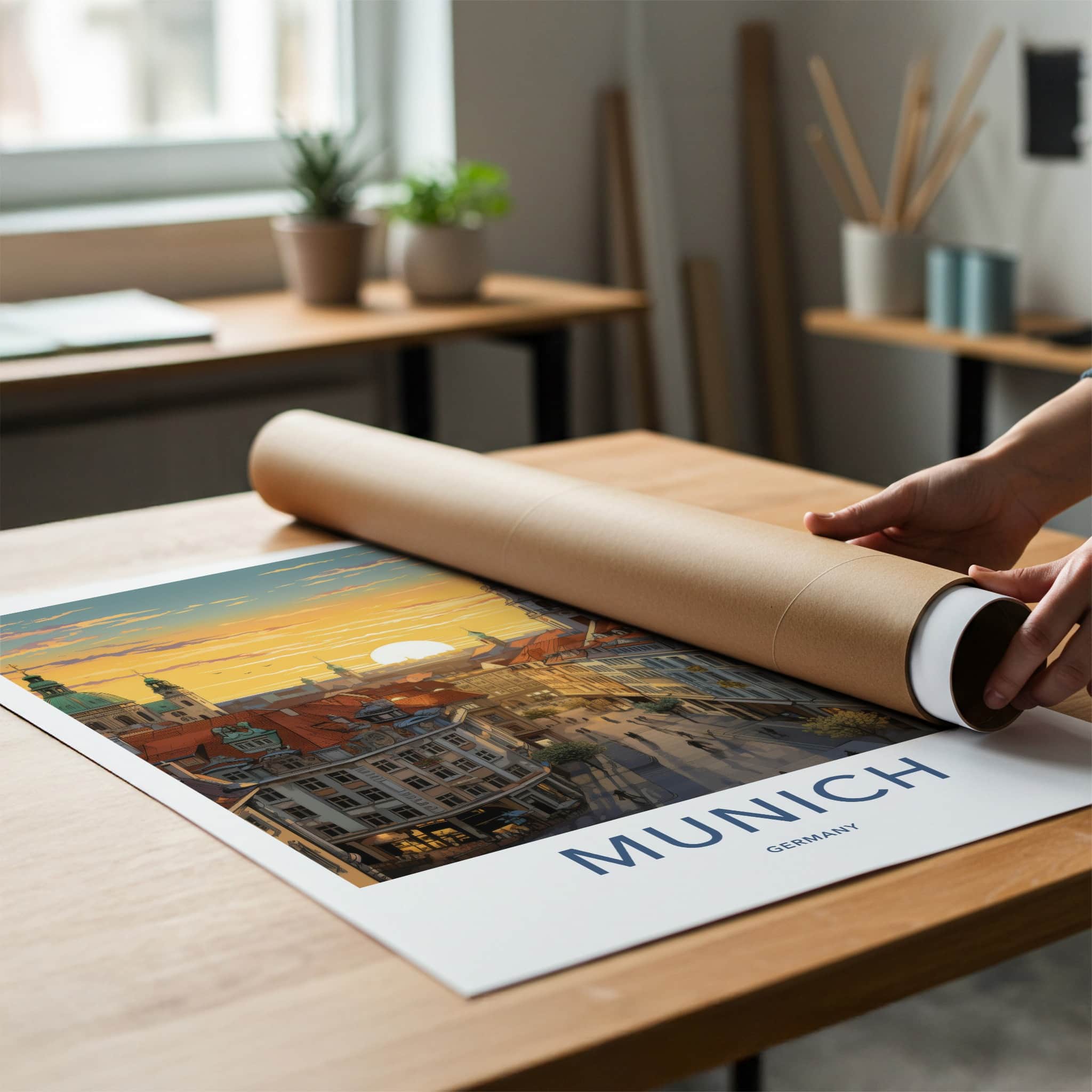Munich Poster - Germany Travel Art - Vibrant Rooftop Sunset Home Decor