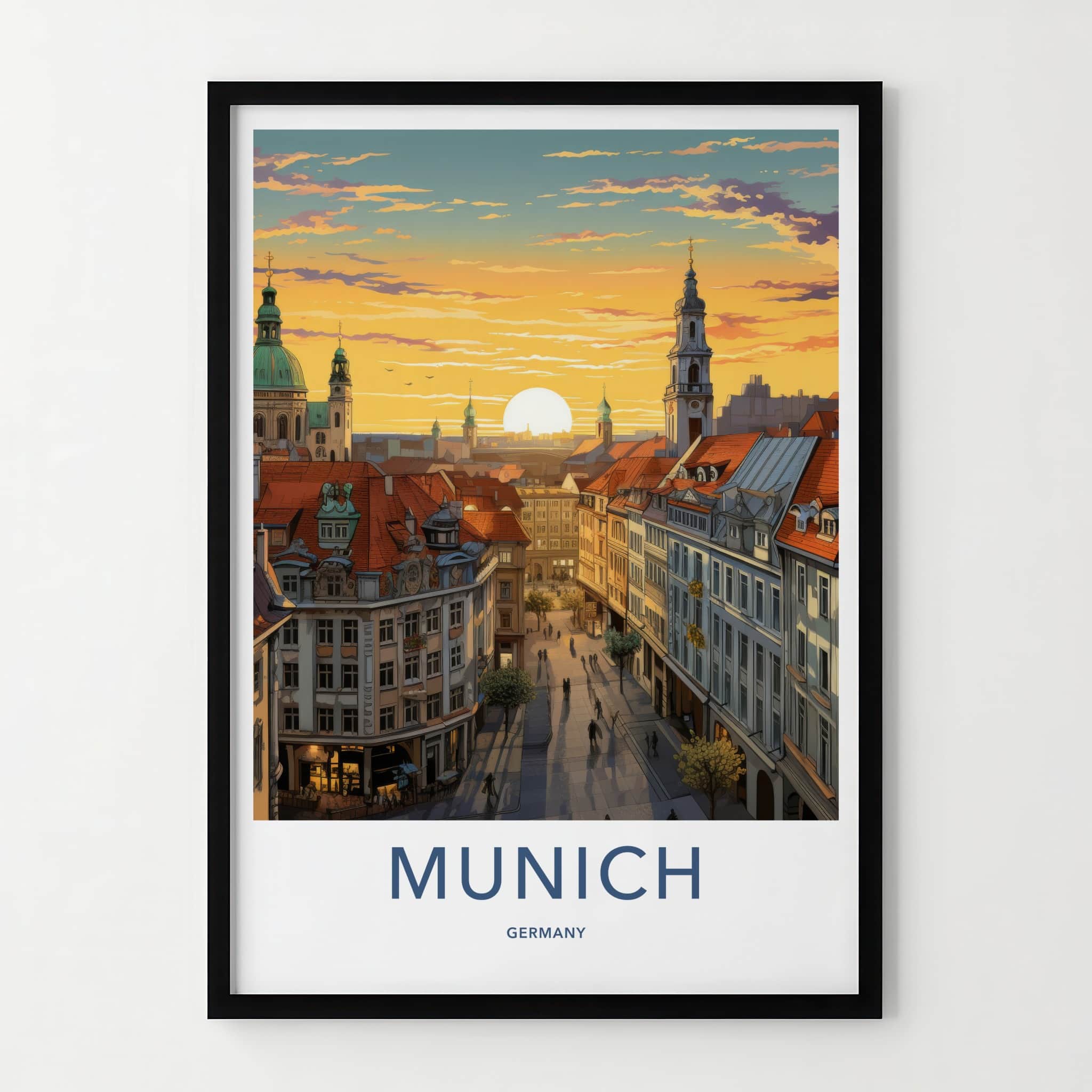 Munich Poster - Germany Travel Art - Vibrant Rooftop Sunset Home Decor