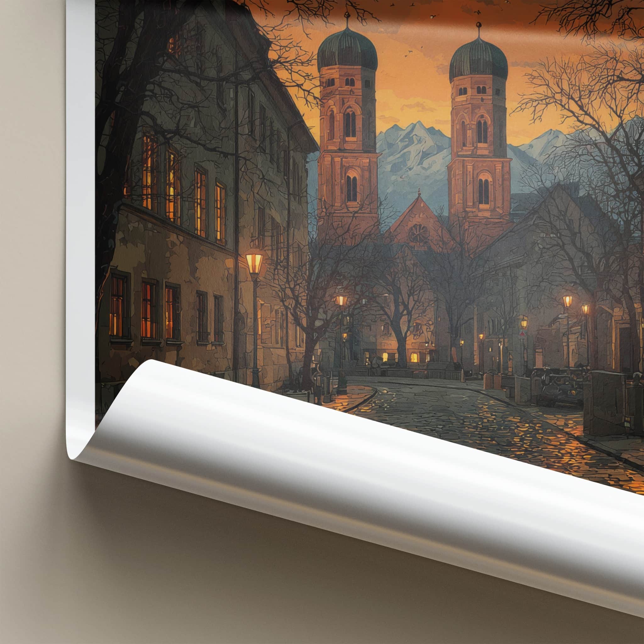 Munich Poster - Germany Wall Art - Cobblestone Street Glow Home Decor
