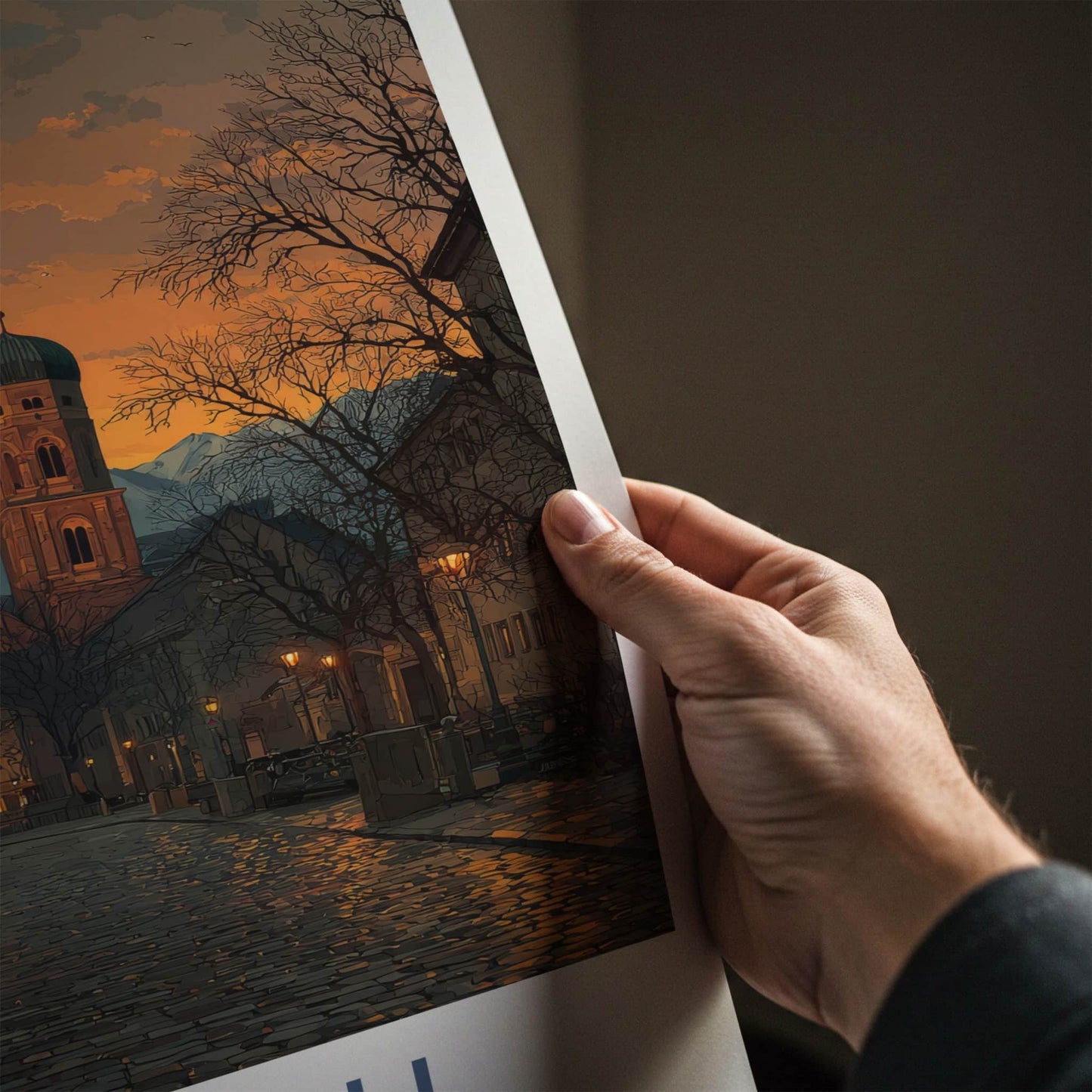 Munich Poster - Germany Wall Art - Cobblestone Street Glow Home Decor