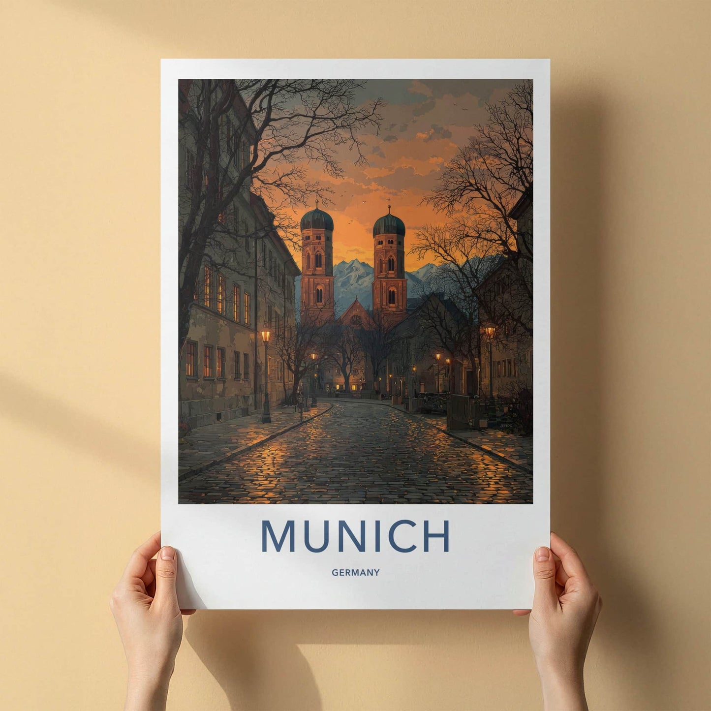 Munich Poster - Germany Wall Art - Cobblestone Street Glow Home Decor