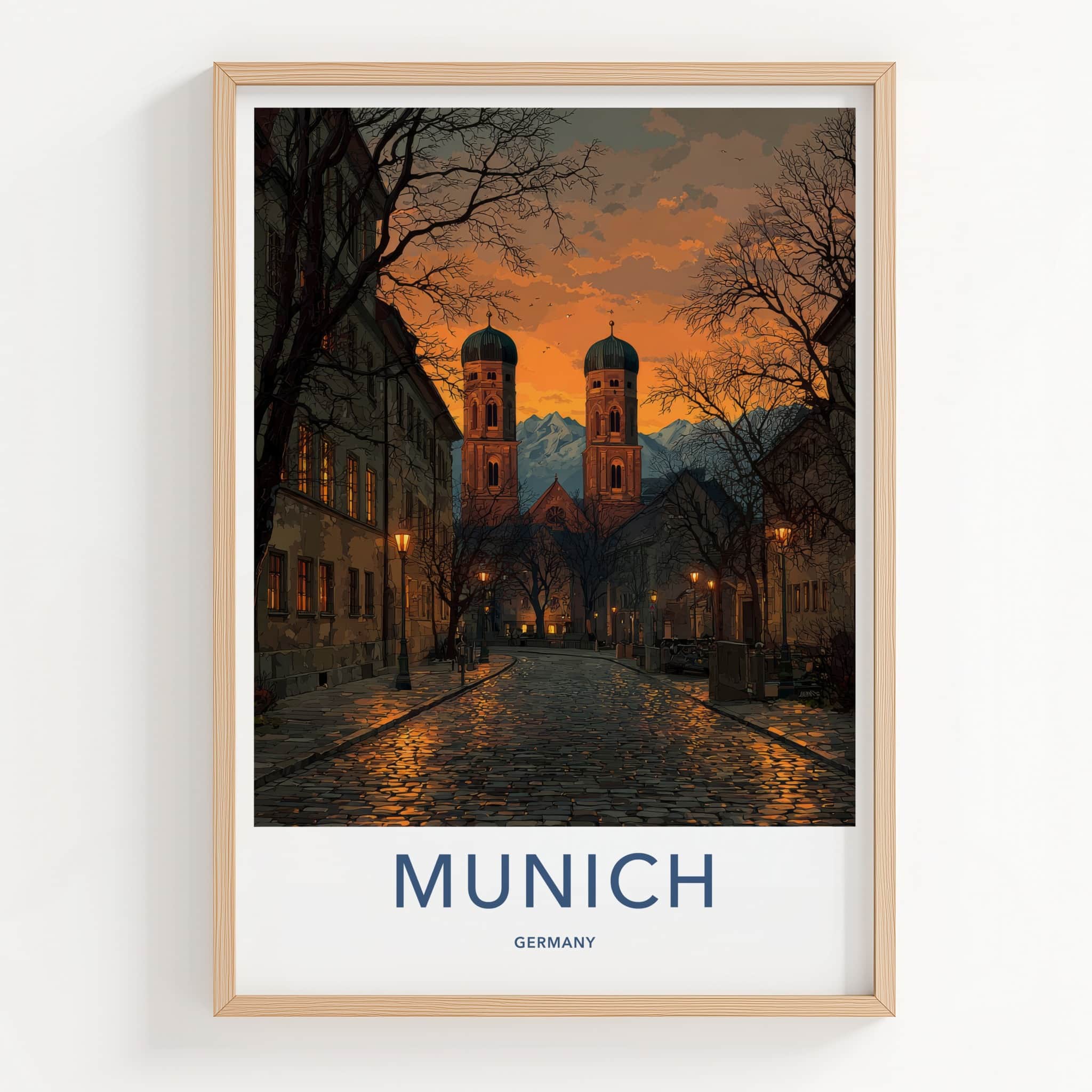 Munich Poster - Germany Wall Art - Cobblestone Street Glow Home Decor