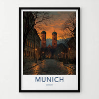 Munich Poster - Germany Wall Art - Cobblestone Street Glow Home Decor