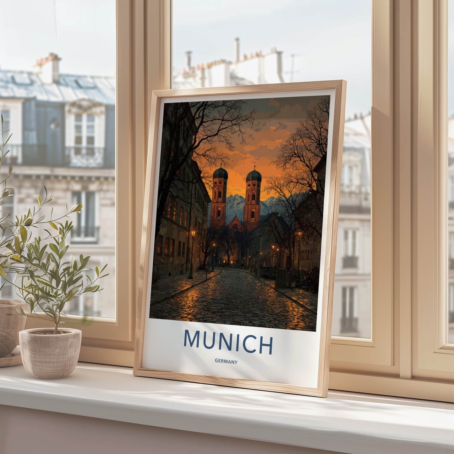 Munich Poster - Germany Wall Art - Cobblestone Street Glow Home Decor