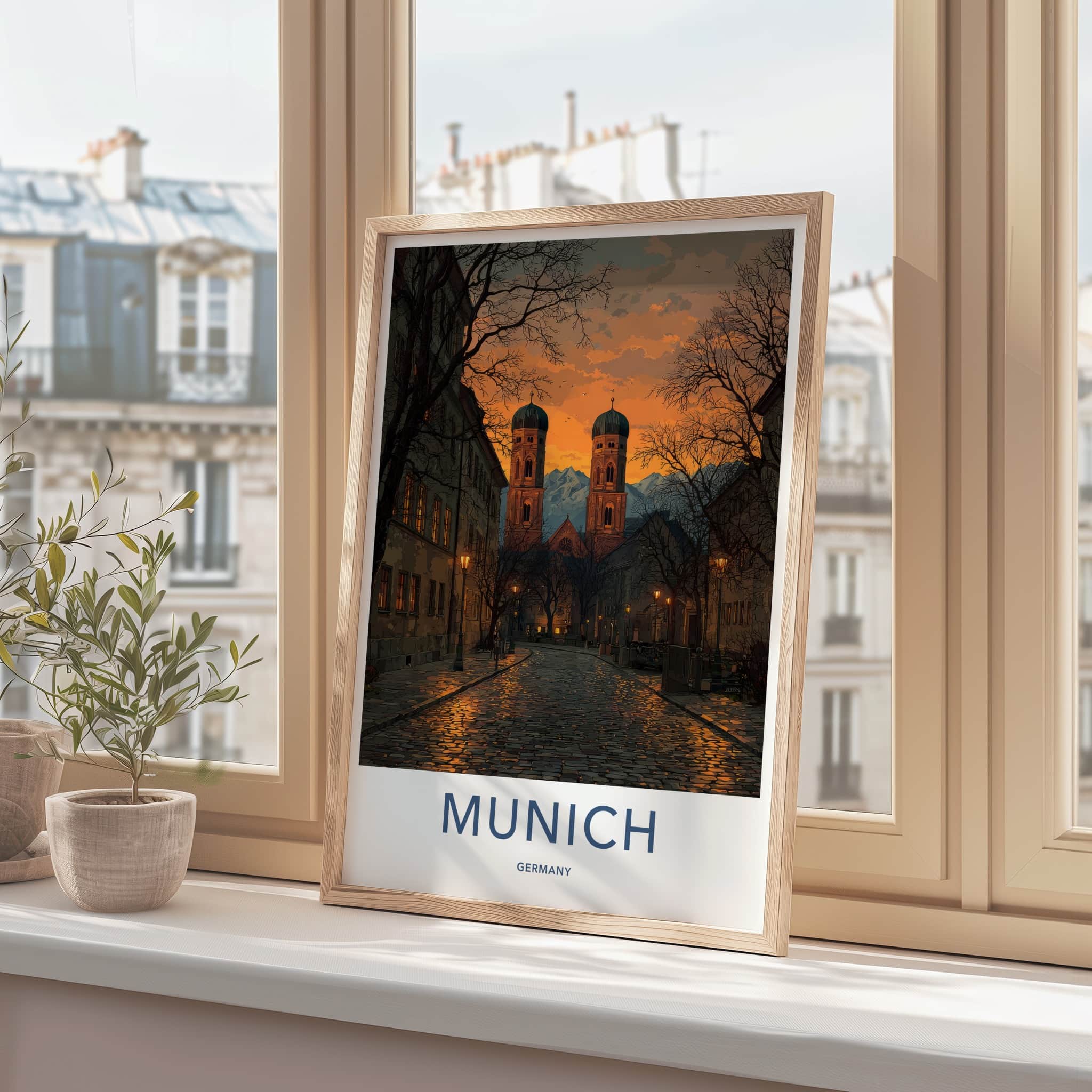 Munich Poster - Germany Wall Art - Cobblestone Street Glow Home Decor