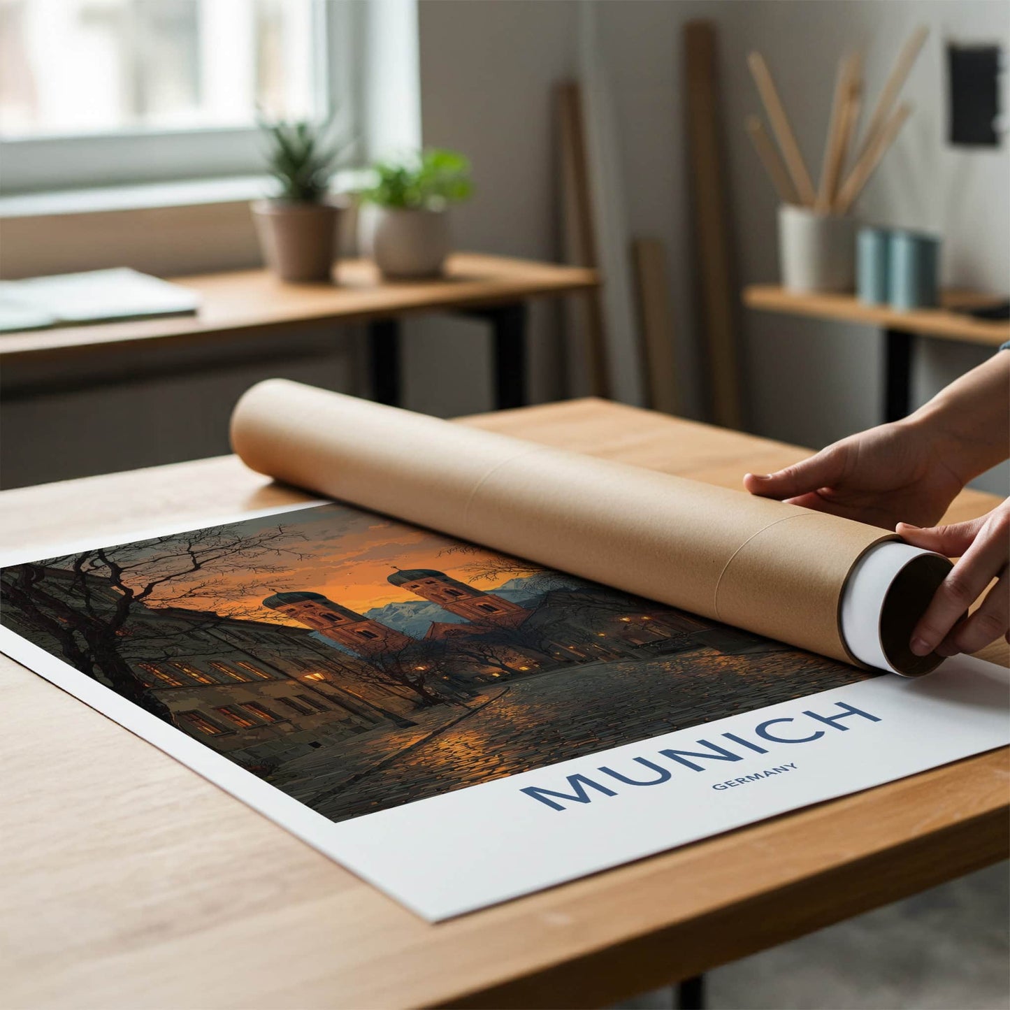 Munich Poster - Germany Wall Art - Cobblestone Street Glow Home Decor