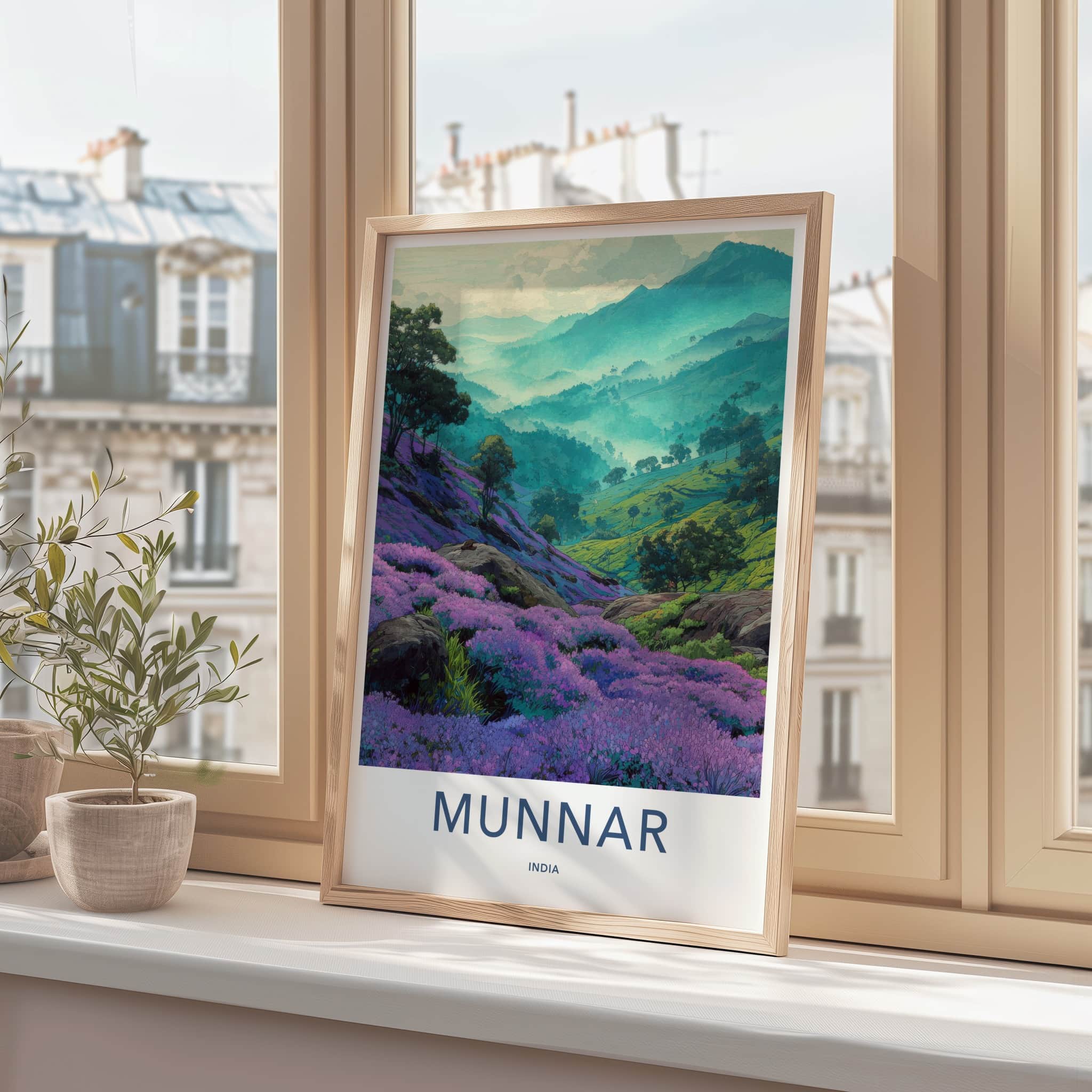 Munnar Poster India Purple Blooms Evergreen Lounge Decor