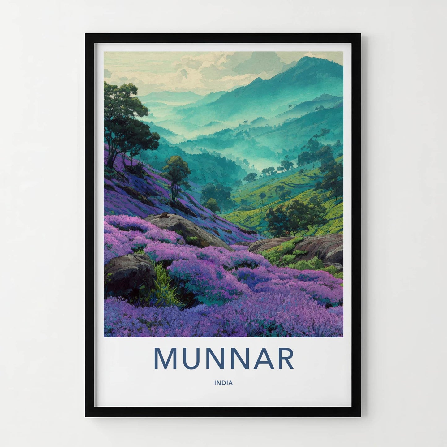 Munnar Poster India Purple Blooms Evergreen Lounge Decor