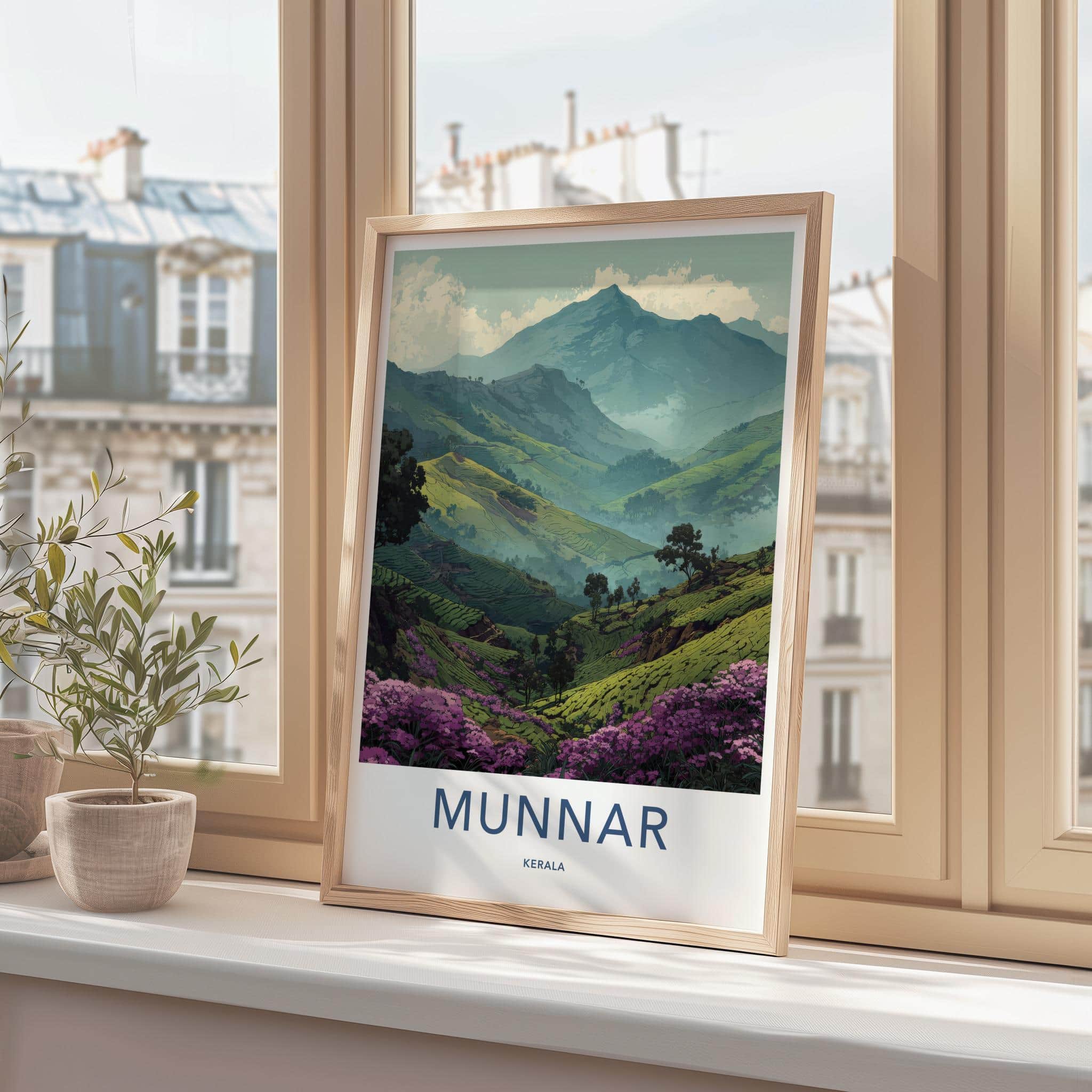Munnar Poster - India Travel Art - Kerala Flowering Tea Valley Home Decor