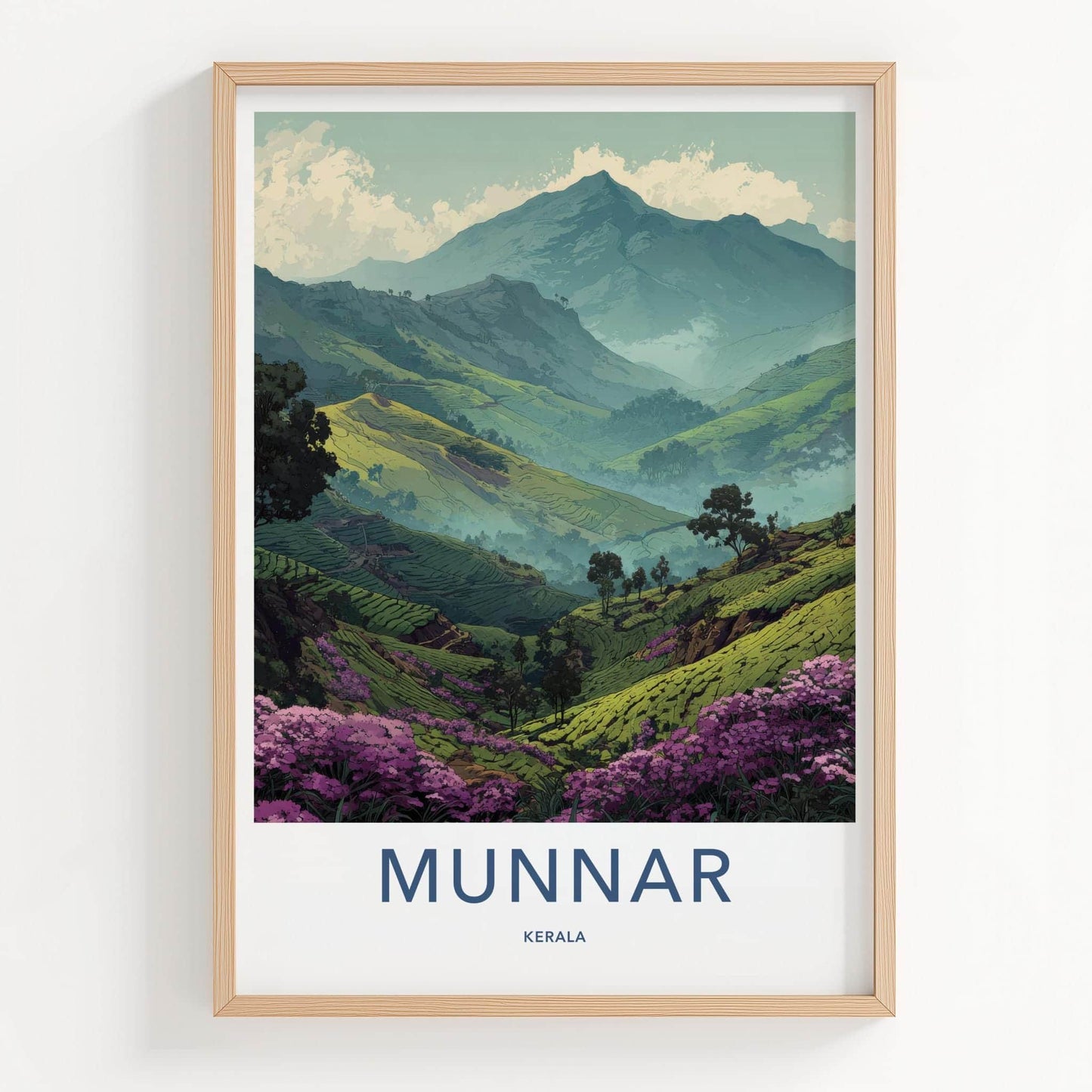 Munnar Poster - India Travel Art - Kerala Flowering Tea Valley Home Decor